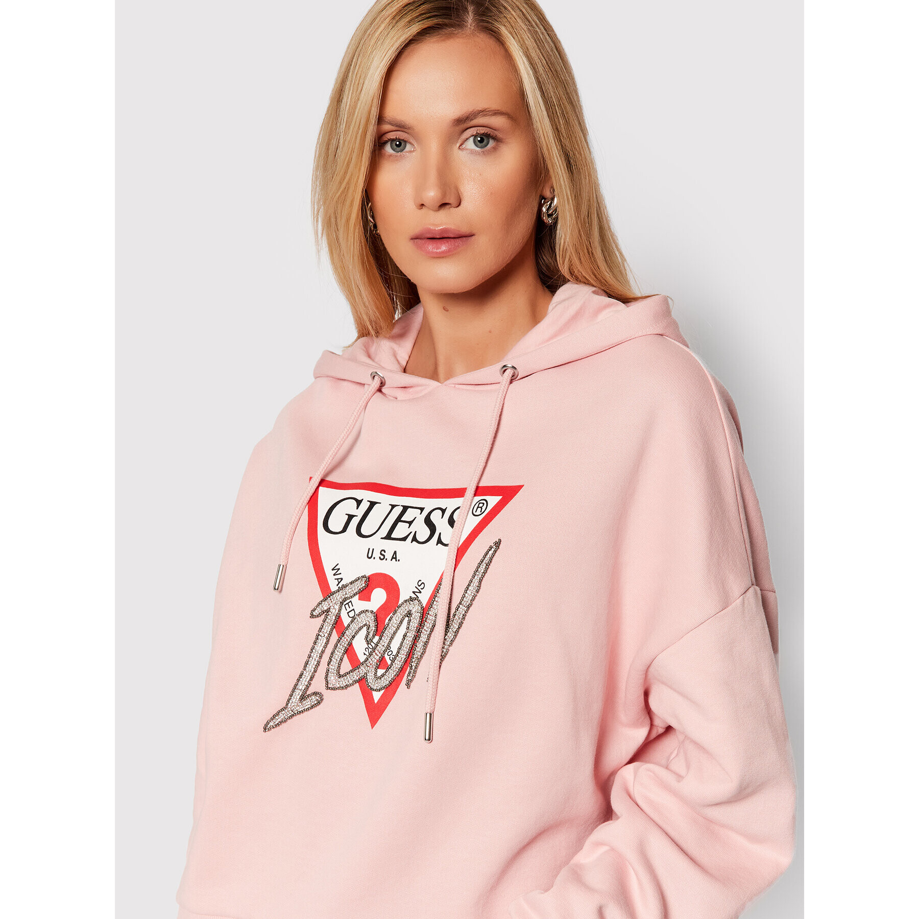 Guess Mikina Icon W1BQ09 K68I1 Růžová Boxy Fit - Pepit.cz