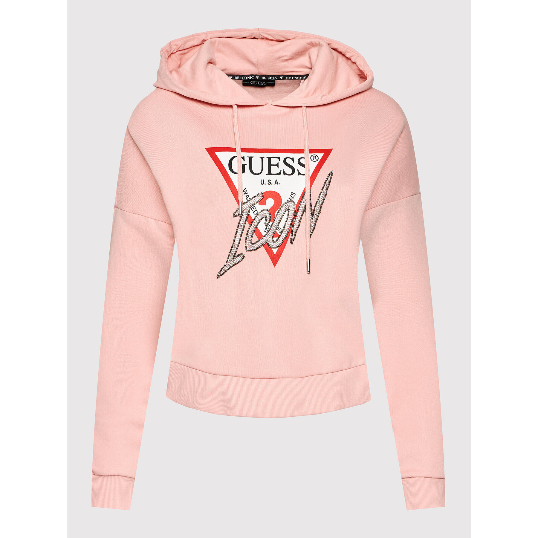 Guess Mikina Icon W1BQ09 K68I1 Růžová Boxy Fit - Pepit.cz