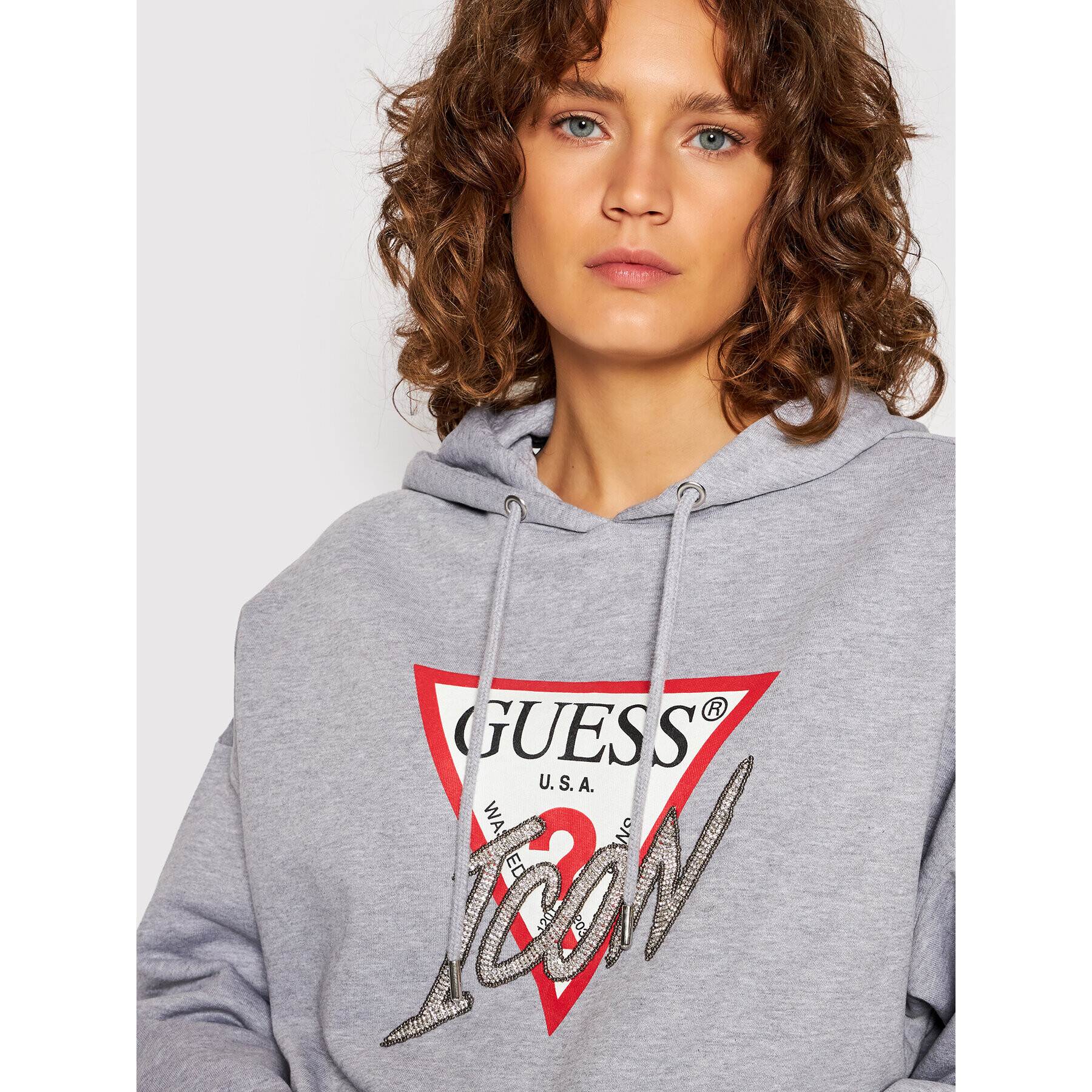 Guess Mikina Icon W1BQ09 K68I1 Šedá Boxy Fit - Pepit.cz