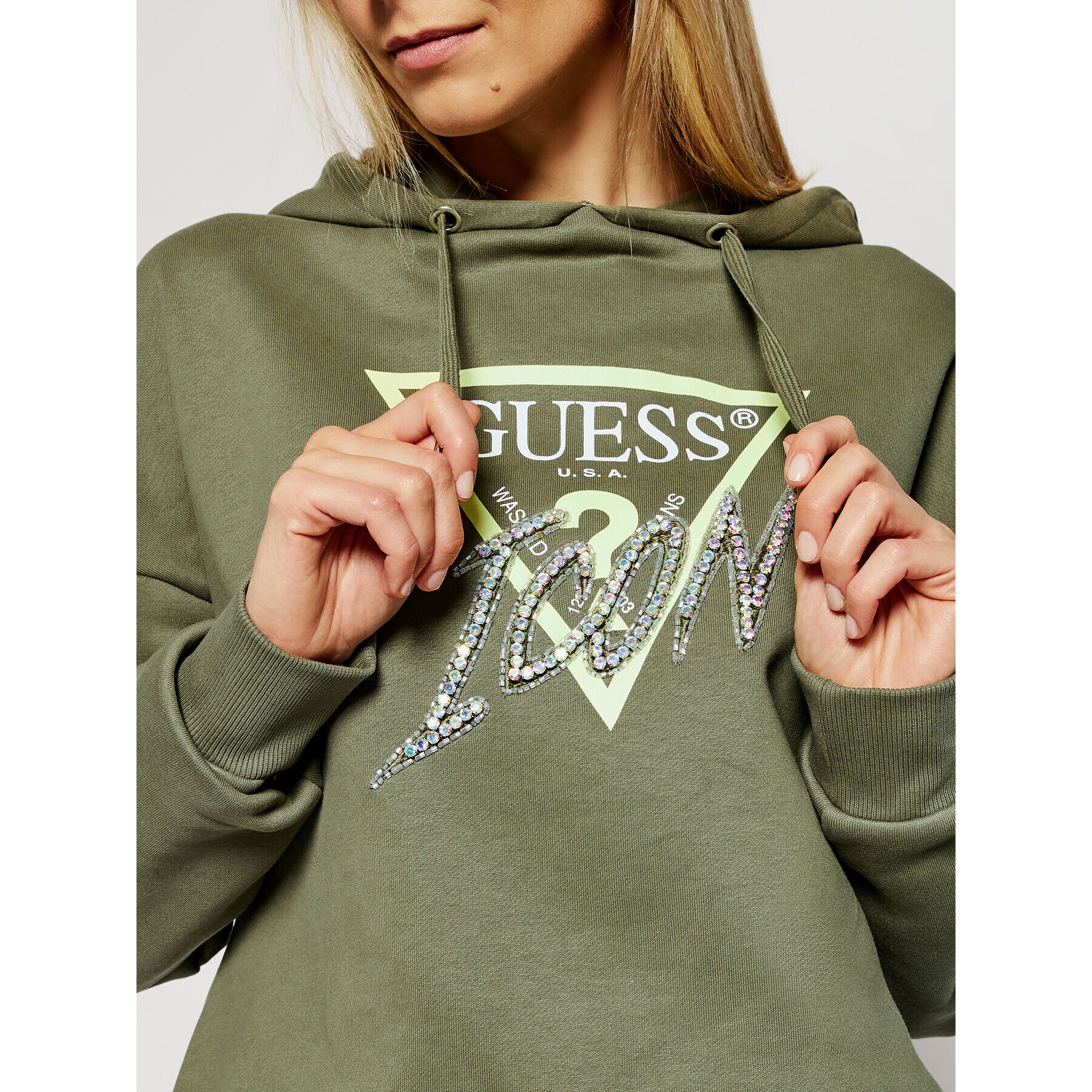 Guess Mikina Icon W1RQ05 K68I0 Zelená Relaxed Fit - Pepit.cz