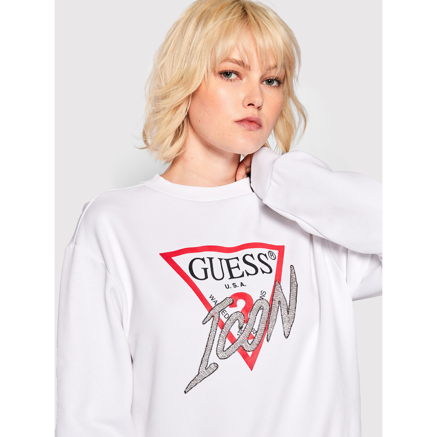 Guess Mikina Icon W1YQ0C K68I0 Bílá Regular Fit - Pepit.cz