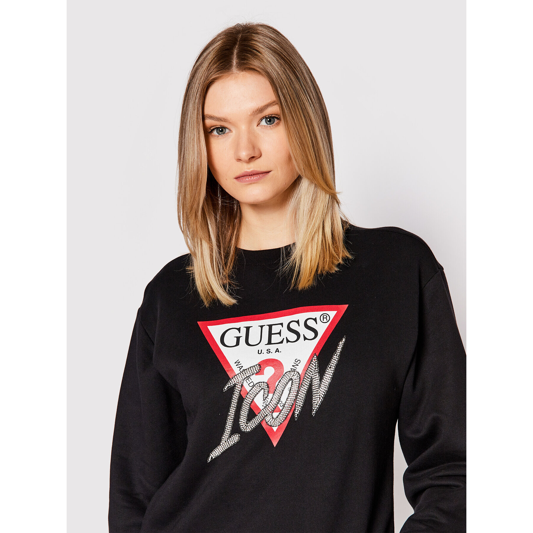 Guess Mikina Icon W1YQ0C K68I0 Černá Regular Fit - Pepit.cz