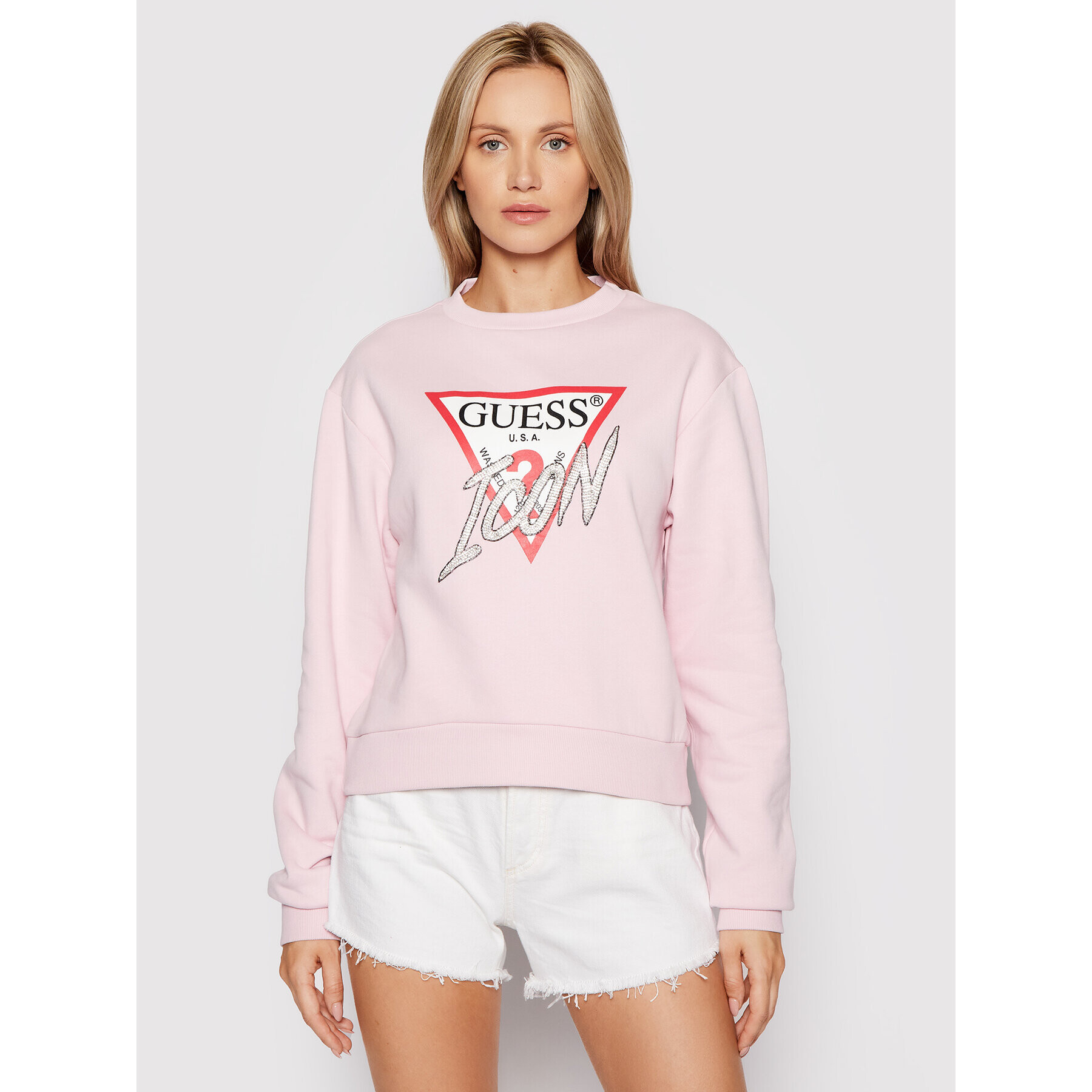 Guess Mikina Icon W1YQ0C K68I0 Růžová Regular Fit - Pepit.cz