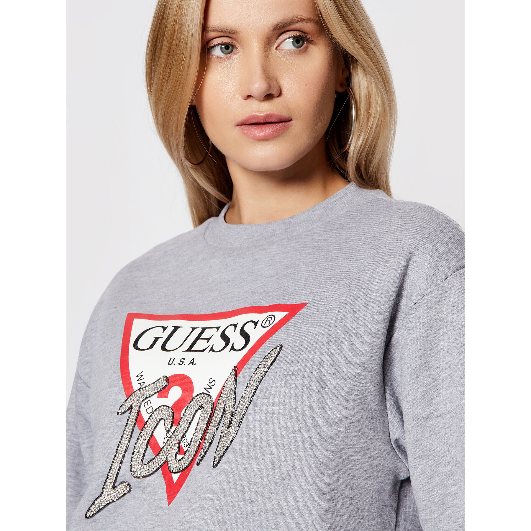 Guess Mikina Icon W1YQ0C K68I0 Šedá Regular Fit - Pepit.cz