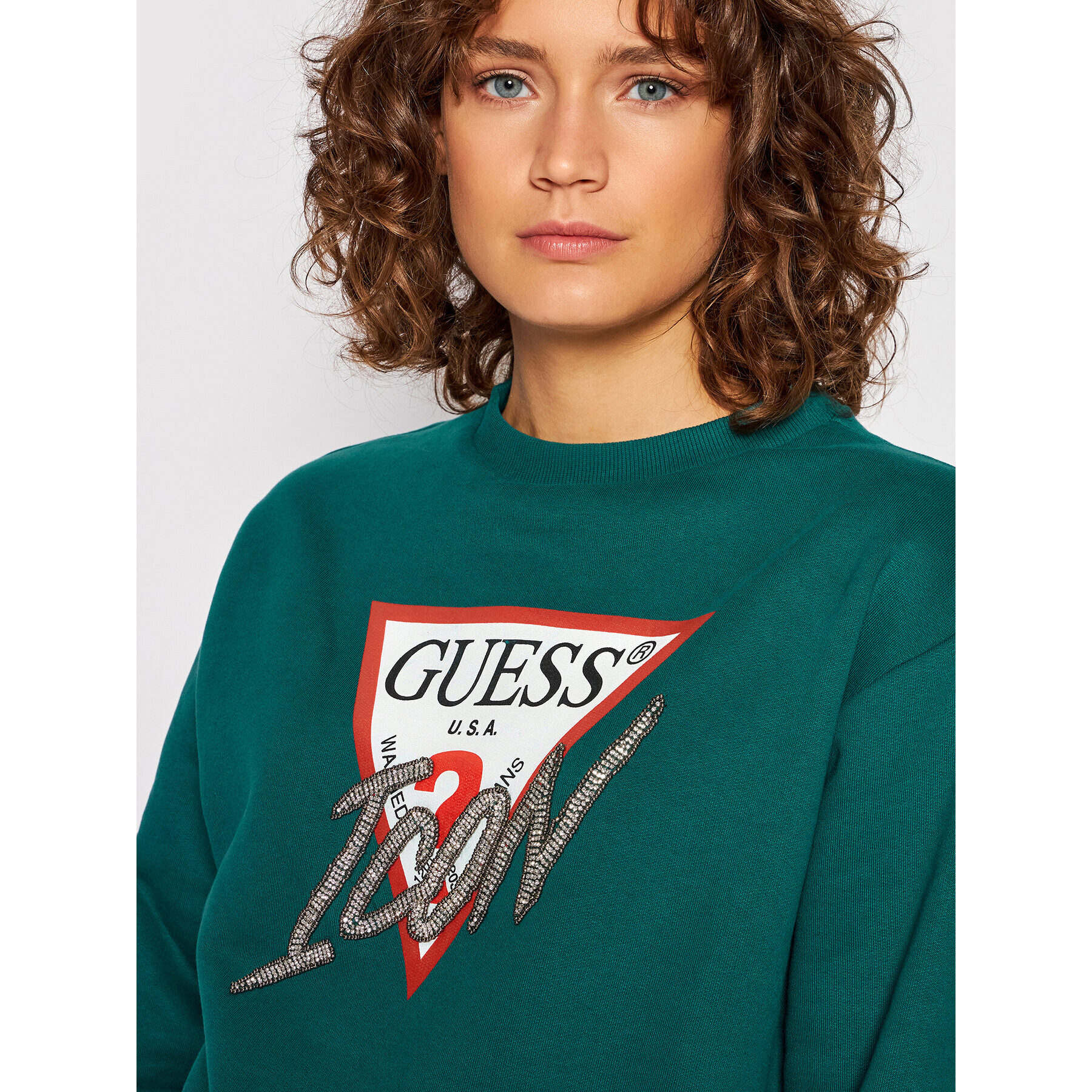 Guess Mikina Icon W1YQ0C K68I0 Zelená Regular Fit - Pepit.cz