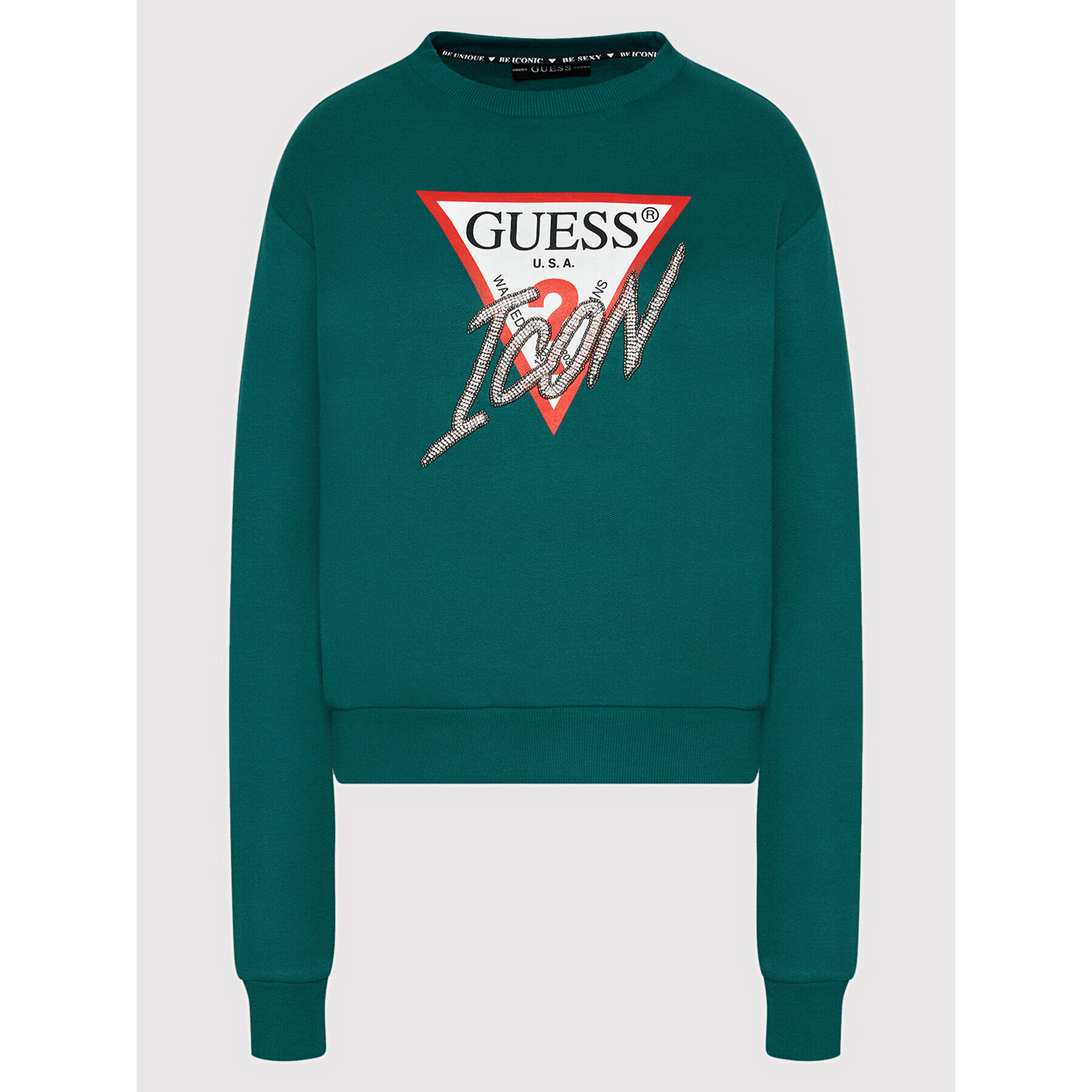 Guess Mikina Icon W1YQ0C K68I0 Zelená Regular Fit - Pepit.cz