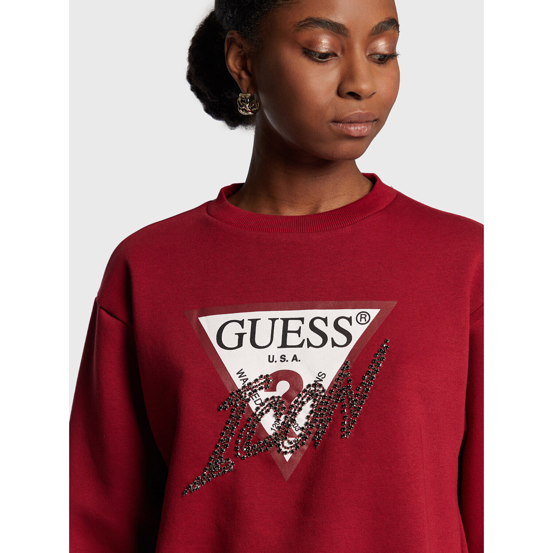 Guess Mikina Icon W2BQ18 KB683 Bordó Regular Fit - Pepit.cz