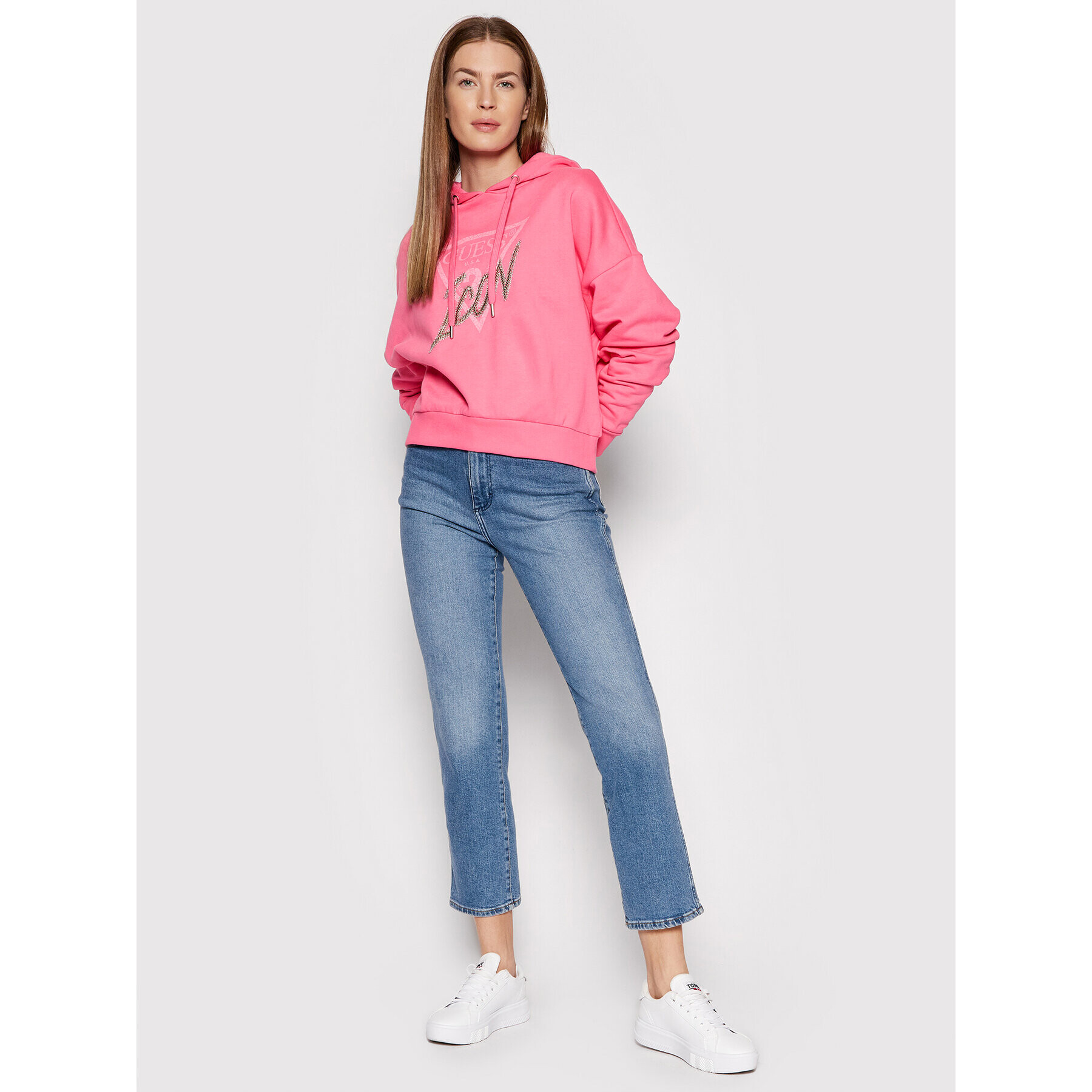 Guess Mikina Icon W2RQ07 K68I0 Růžová Relaxed Fit - Pepit.cz