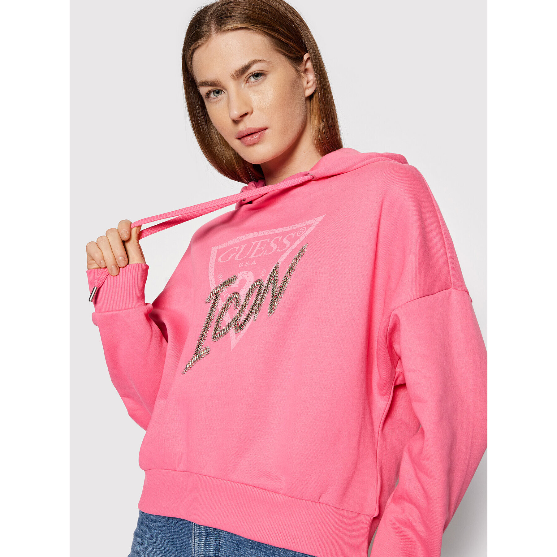 Guess Mikina Icon W2RQ07 K68I0 Růžová Relaxed Fit - Pepit.cz