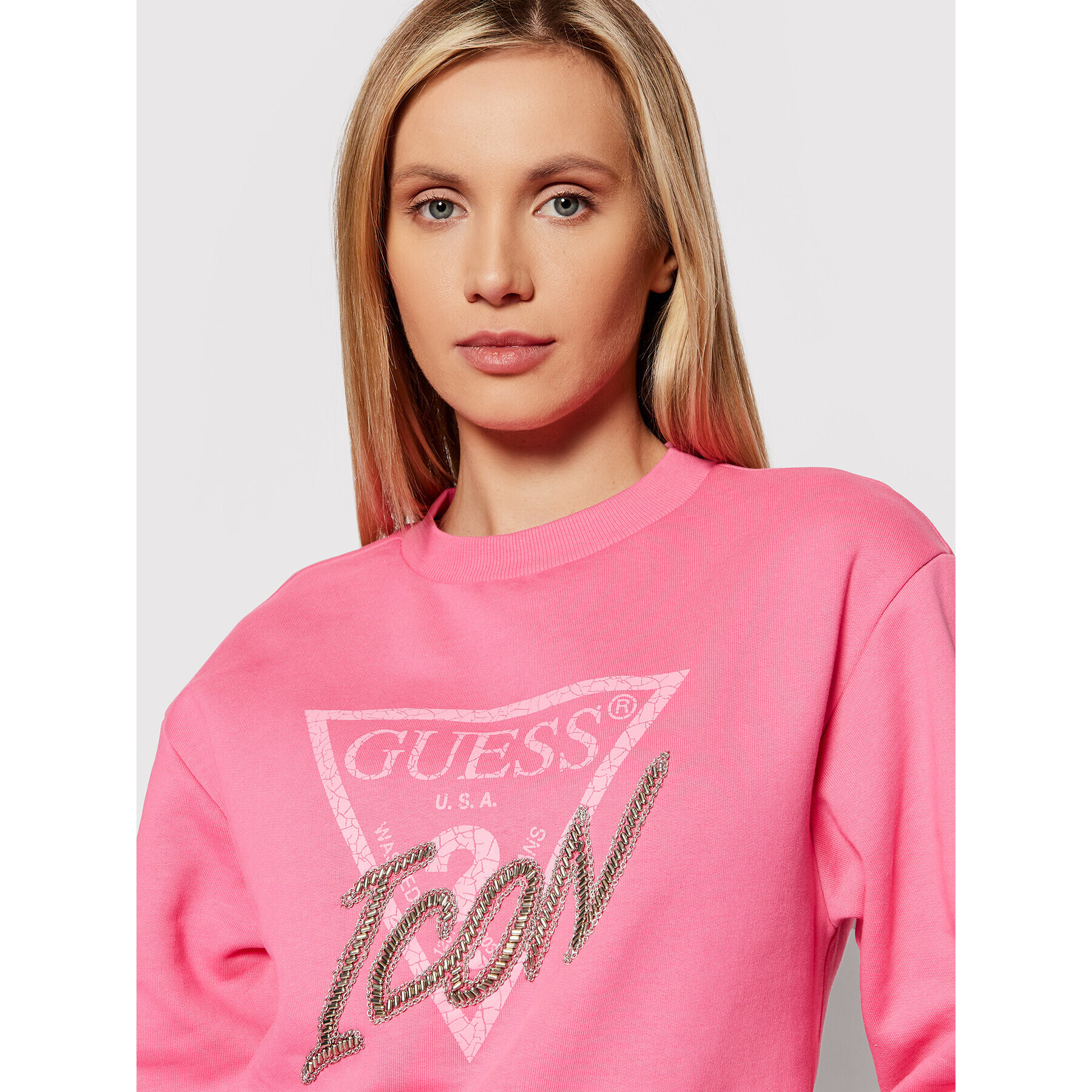 Guess Mikina Icon W2RQ20 K68I0 Růžová Relaxed Fit - Pepit.cz