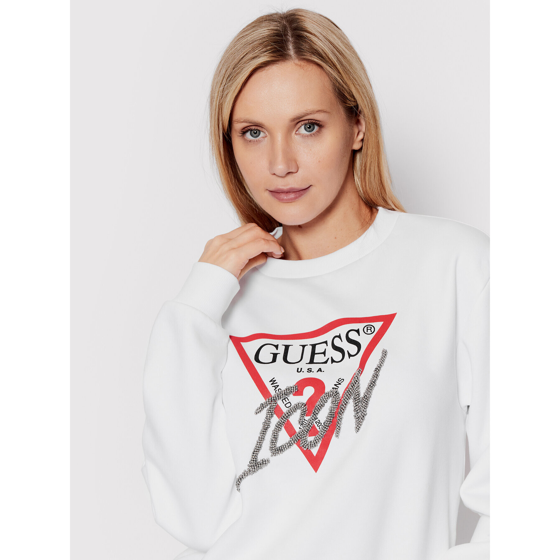 Guess Mikina Icon W2YQ01 KB681 Bílá Regular Fit - Pepit.cz