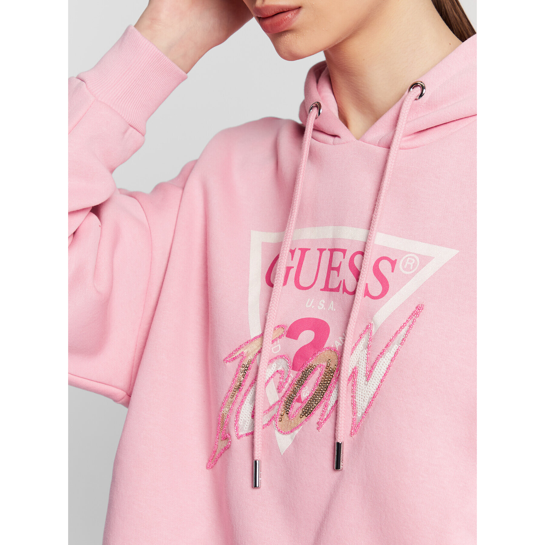 Guess Mikina Icon W3RQ03 KB683 Růžová Relaxed Fit - Pepit.cz