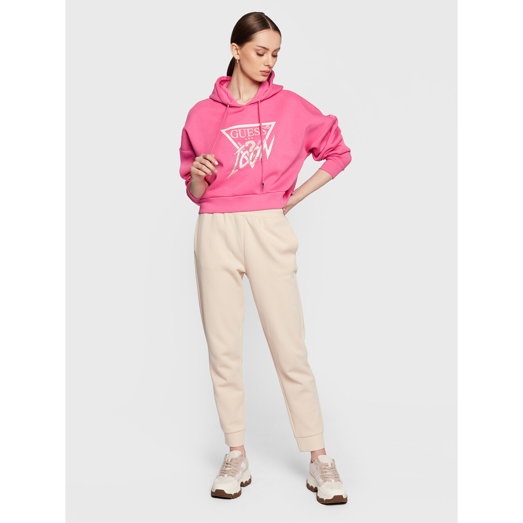 Guess Mikina Icon W3RQ03 KB683 Růžová Relaxed Fit - Pepit.cz