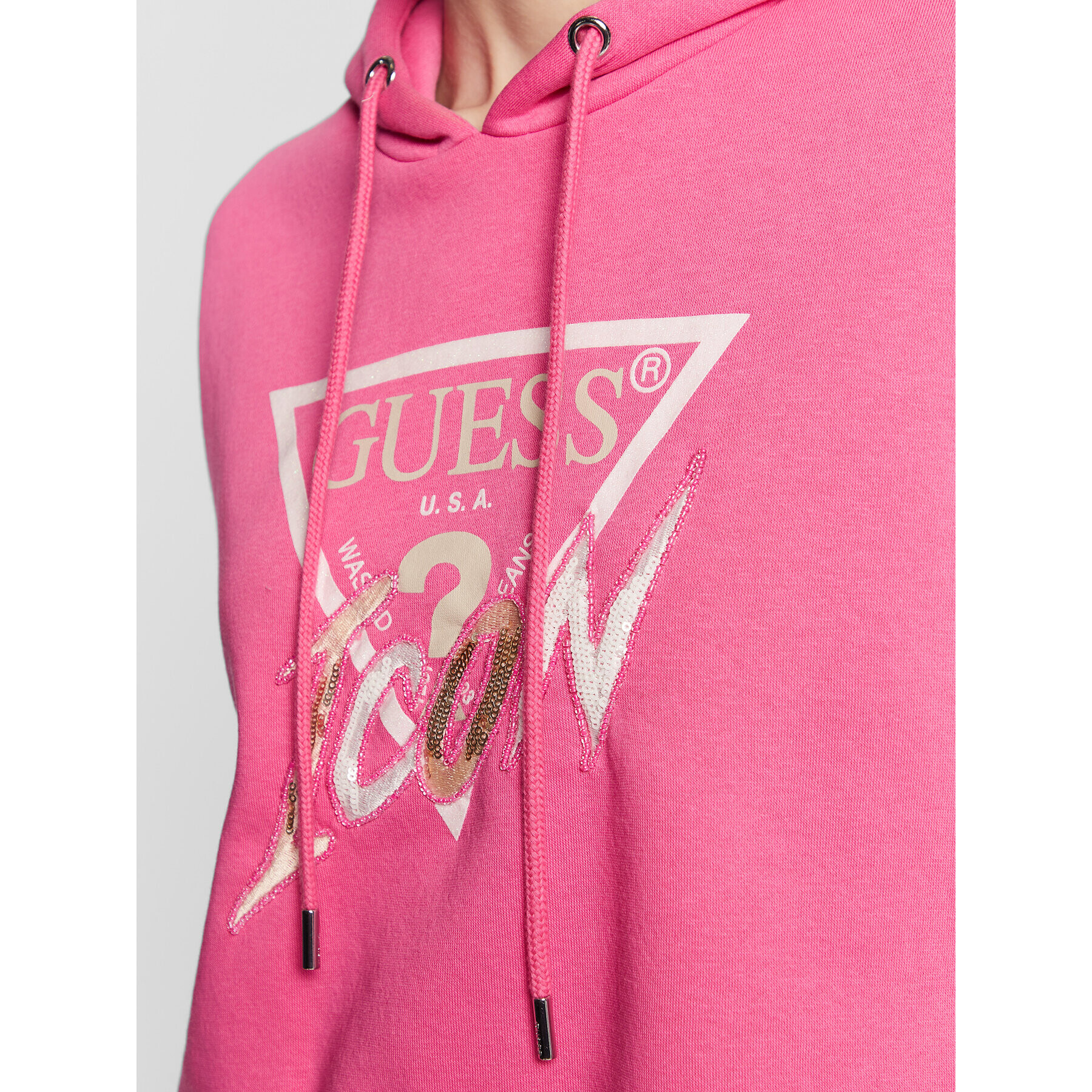 Guess Mikina Icon W3RQ03 KB683 Růžová Relaxed Fit - Pepit.cz