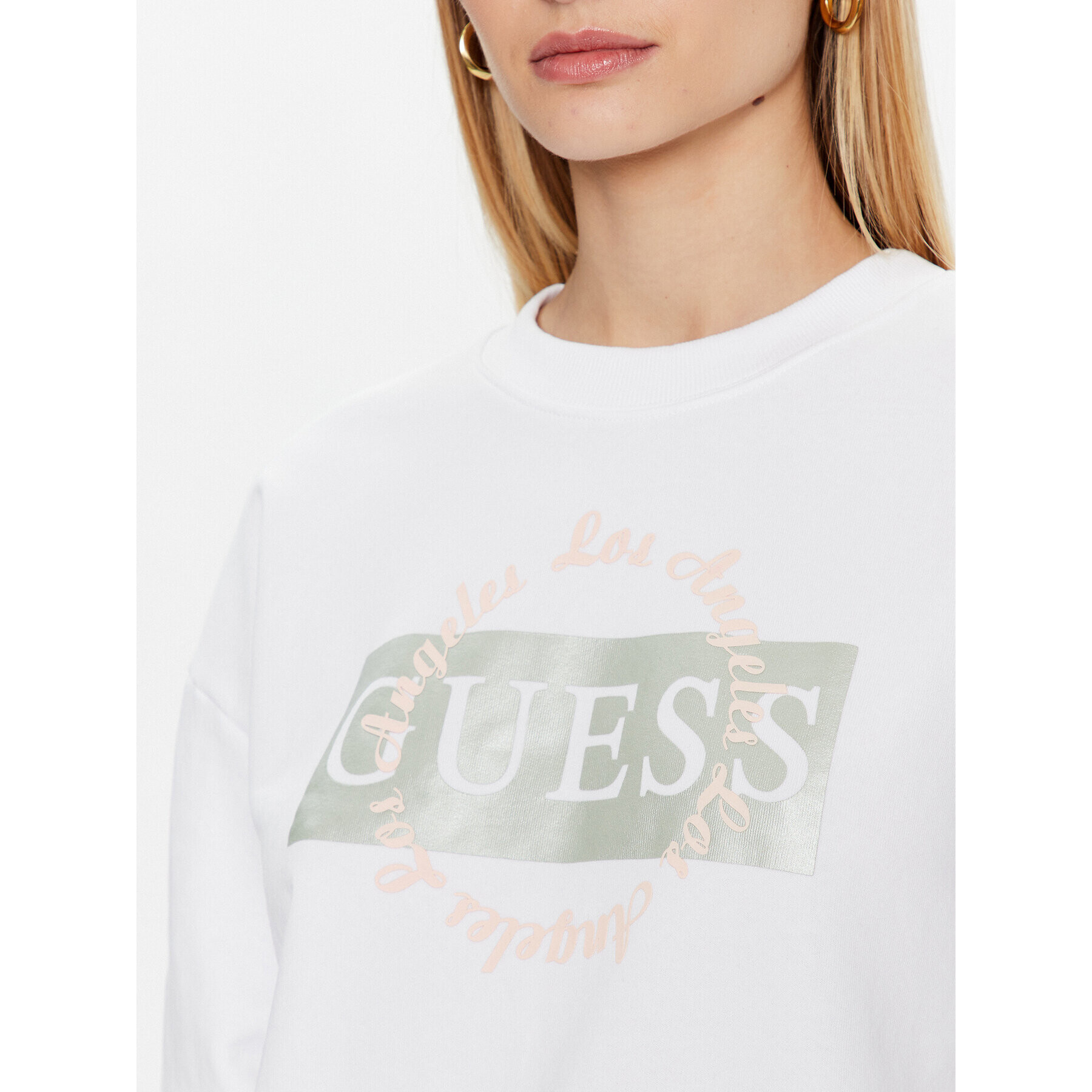 Guess Mikina Logo W3GQ07 KBK32 Bílá Relaxed Fit - Pepit.cz