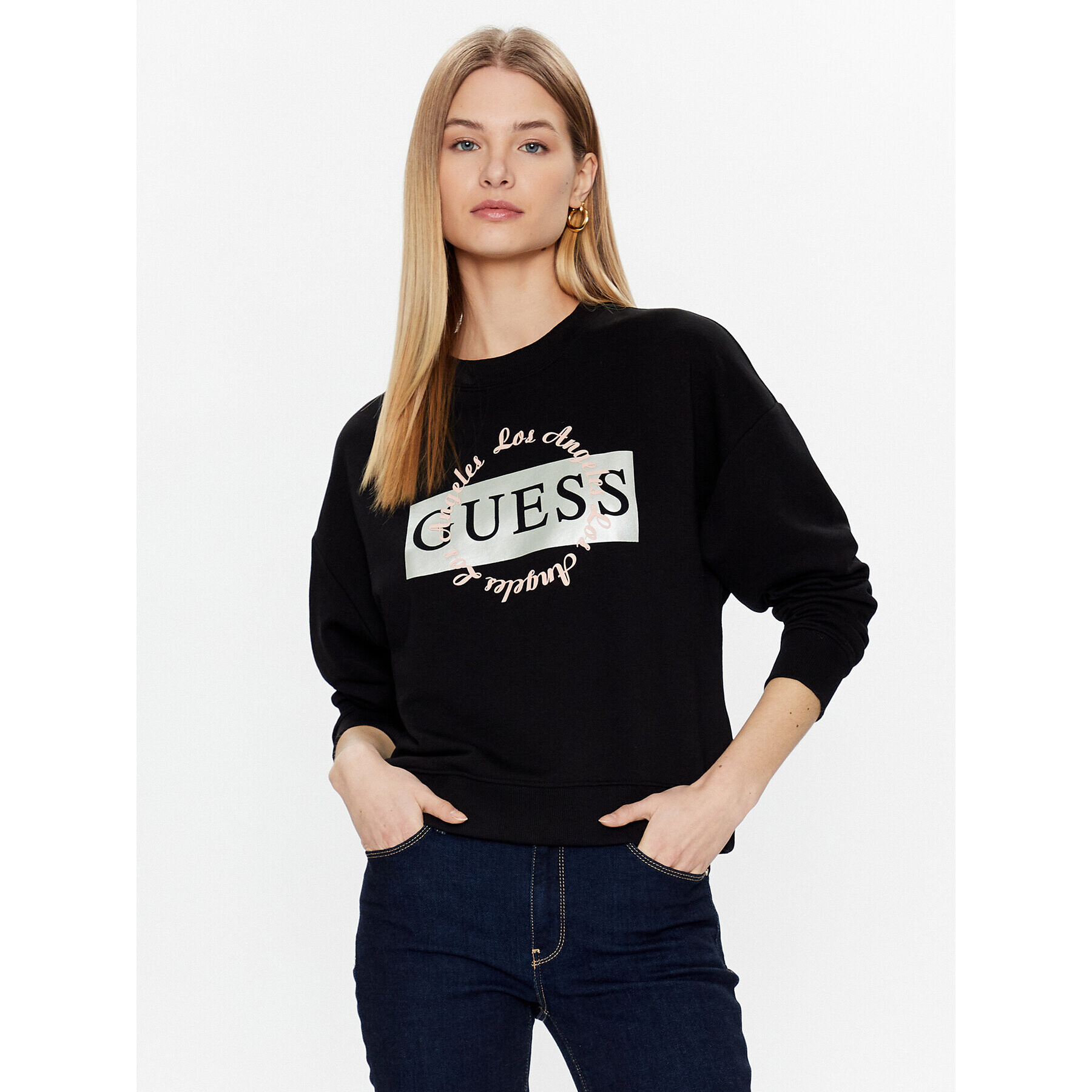 Guess Mikina Logo W3GQ07 KBK32 Černá Relaxed Fit - Pepit.cz