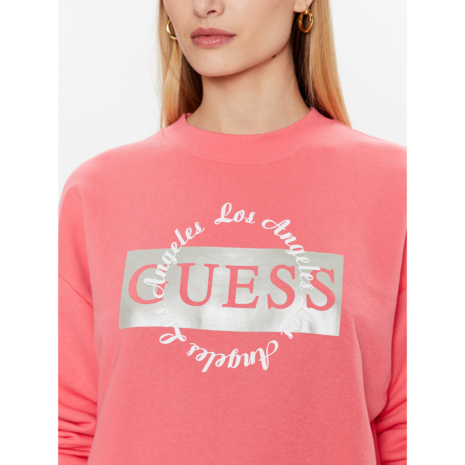 Guess Mikina Logo W3GQ07 KBK32 Růžová Relaxed Fit - Pepit.cz