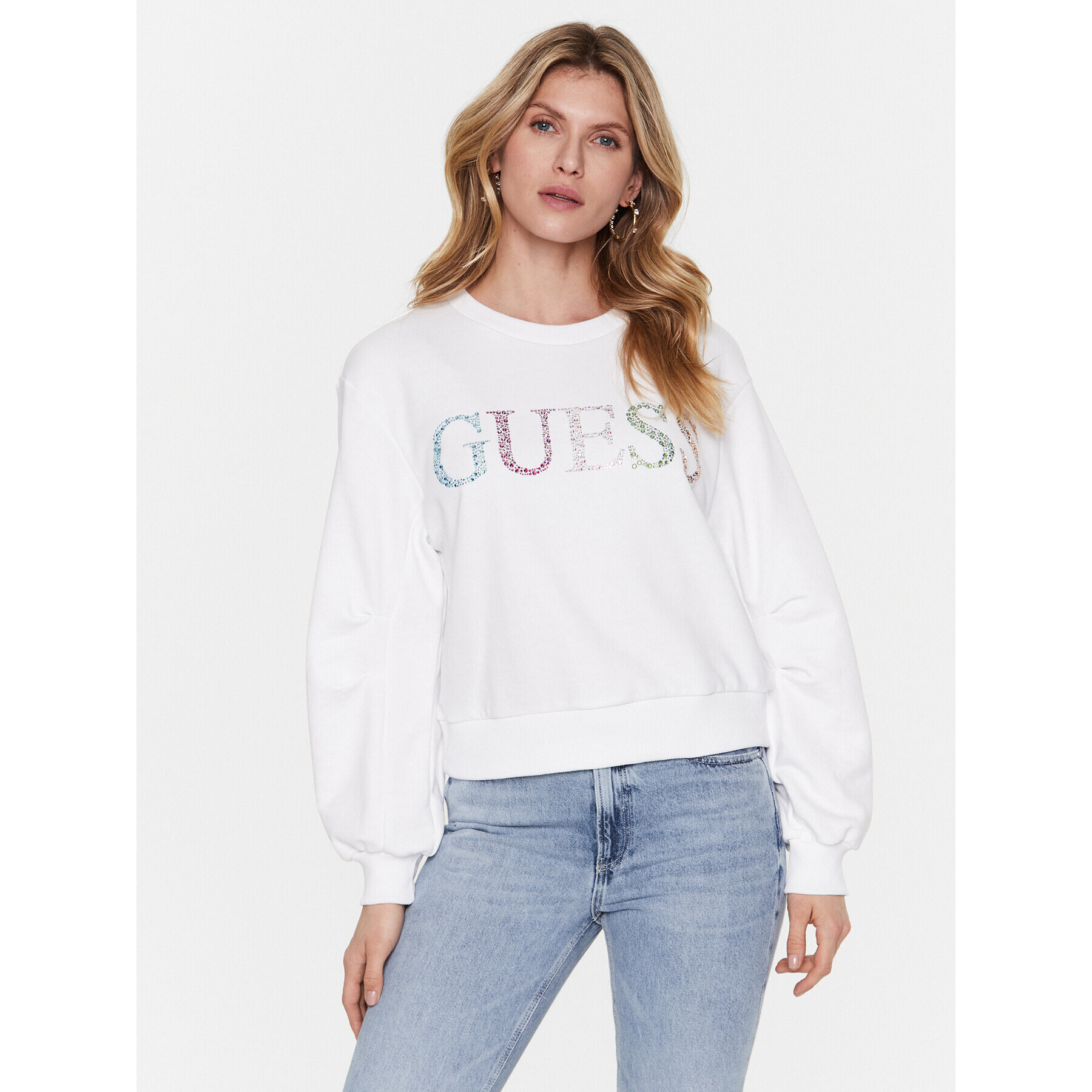 Guess Mikina Logo W3GQ09 KBK32 Bílá Relaxed Fit - Pepit.cz