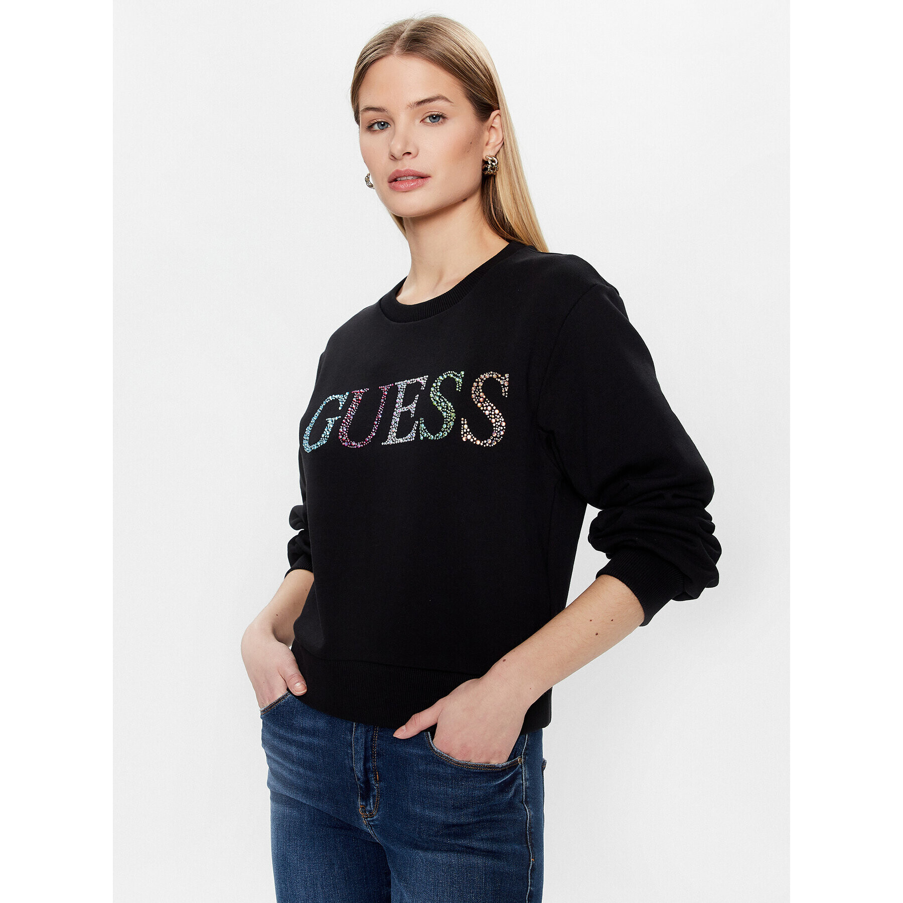 Guess Mikina Logo W3GQ09 KBK32 Černá Relaxed Fit - Pepit.cz