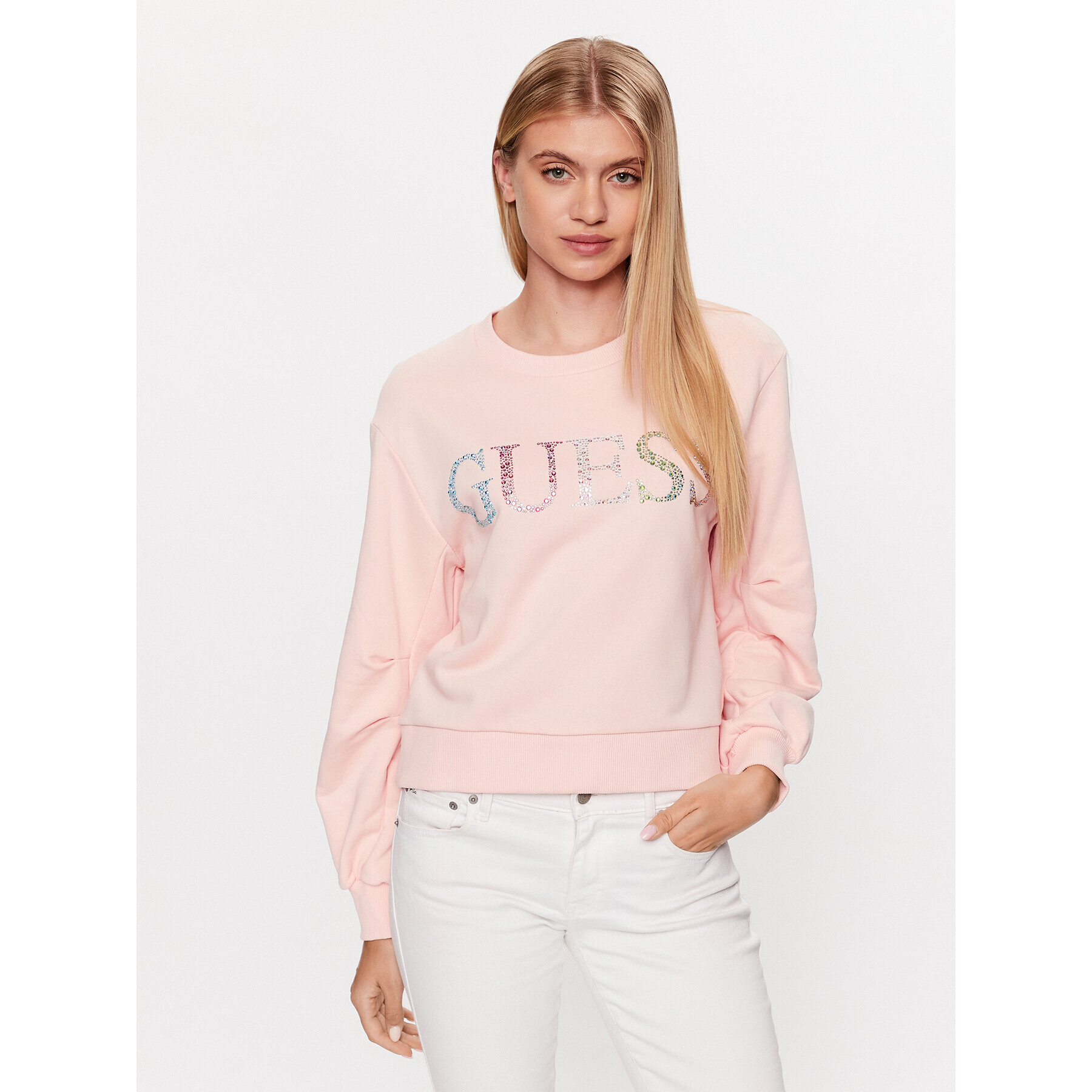 Guess Mikina Logo W3GQ09 KBK32 Růžová Relaxed Fit - Pepit.cz