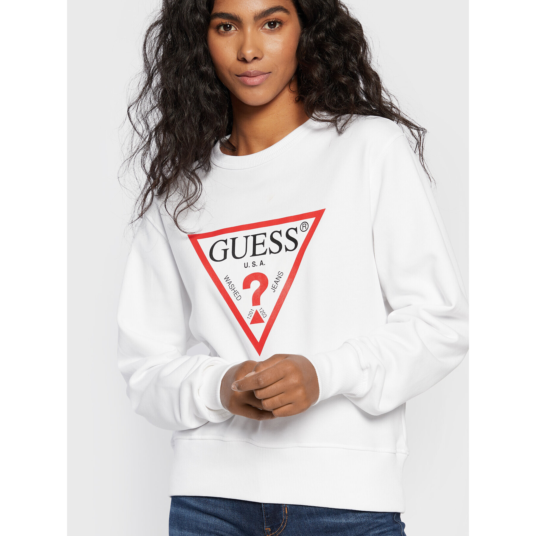 Guess Mikina Original W2YQ16 KBA10 Bílá Regular Fit - Pepit.cz