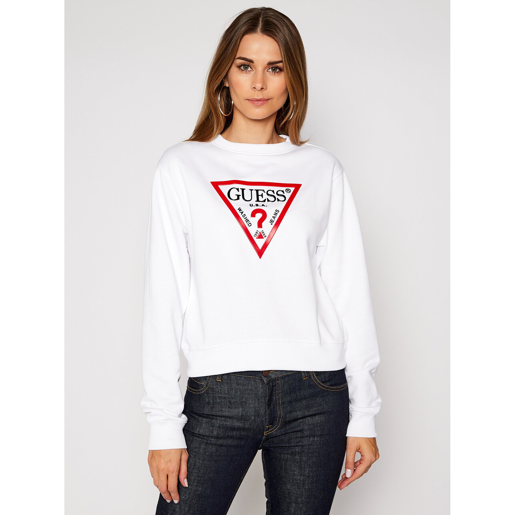 Guess Mikina Vinyl Triangle Fleece W0BQ05 K8800 Bílá Relaxed Fit - Pepit.cz