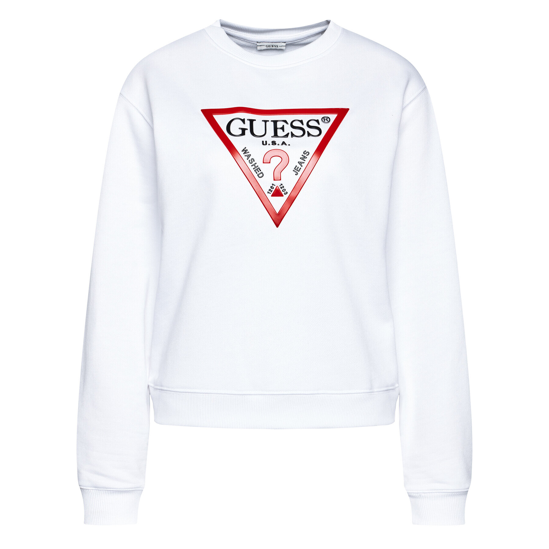 Guess Mikina Vinyl Triangle Fleece W0BQ05 K8800 Bílá Relaxed Fit - Pepit.cz