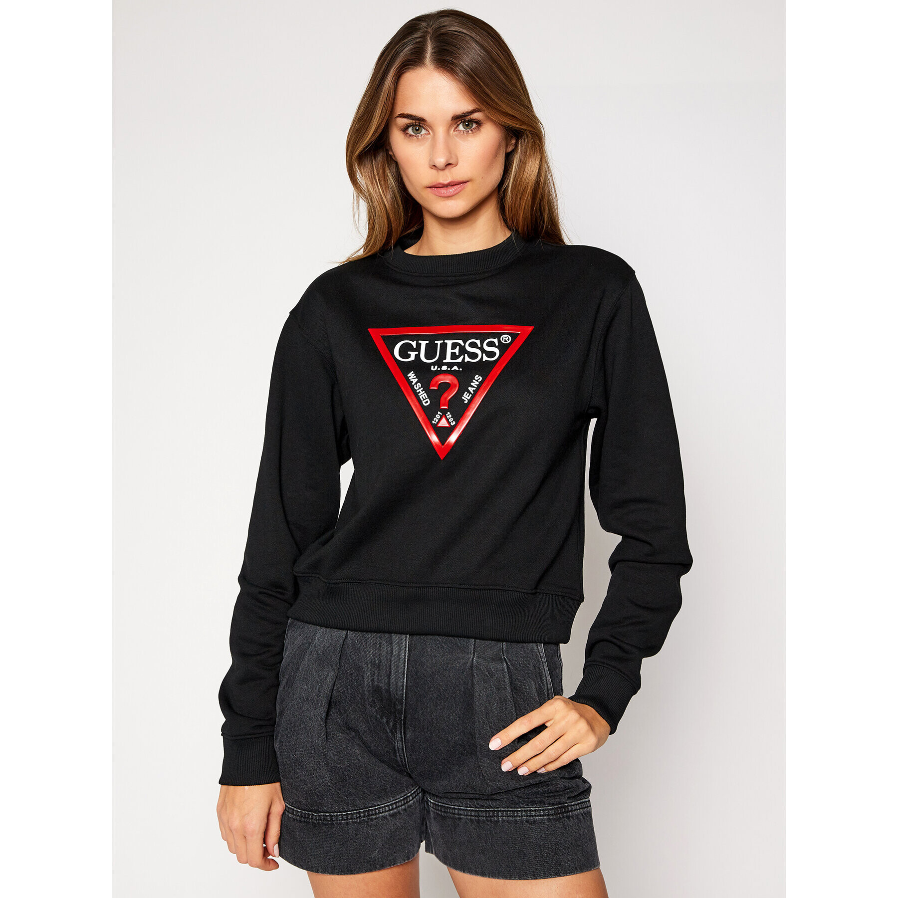 Guess Mikina Vinyl Triangle Fleece W0BQ05 K8800 Černá Relaxed Fit - Pepit.cz