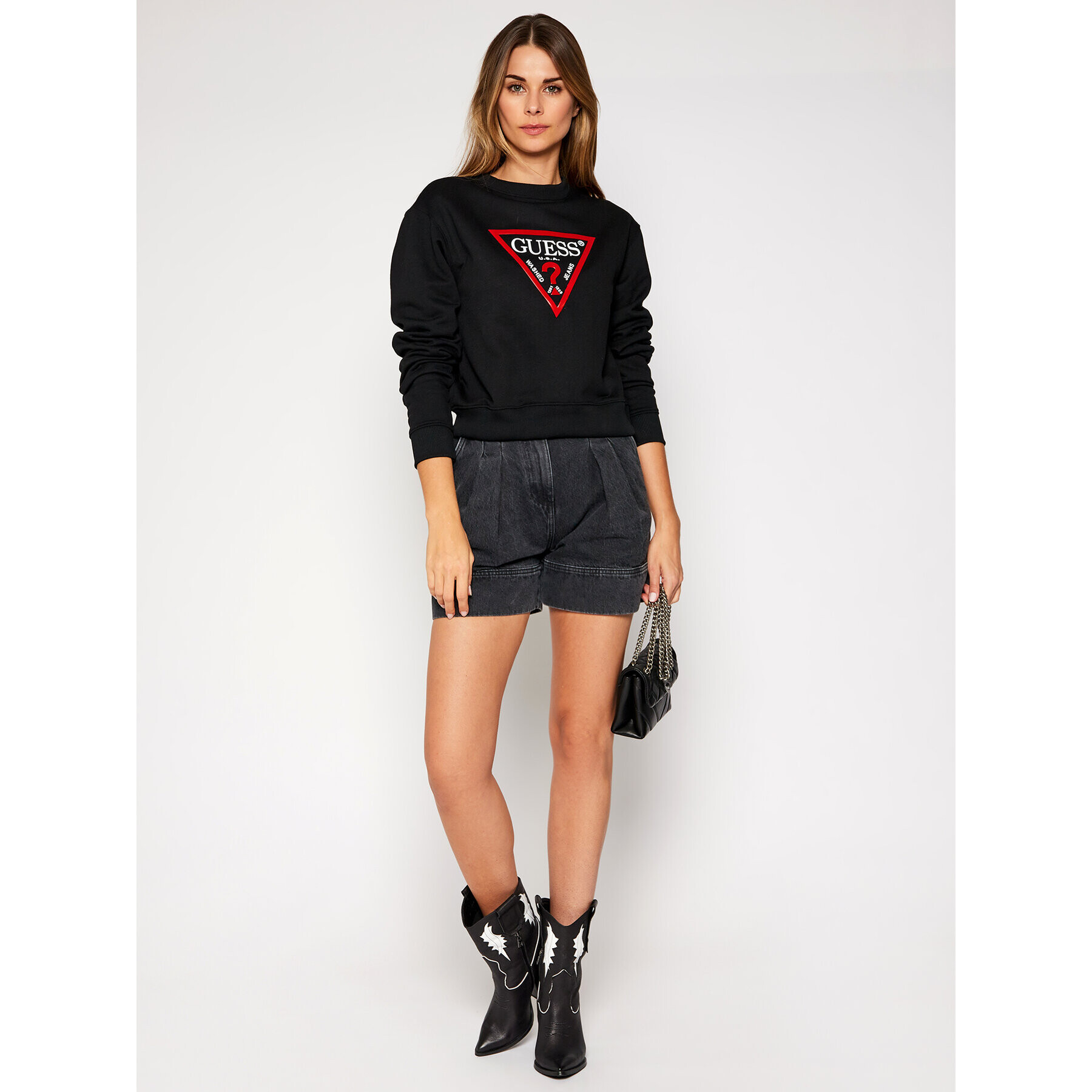 Guess Mikina Vinyl Triangle Fleece W0BQ05 K8800 Černá Relaxed Fit - Pepit.cz