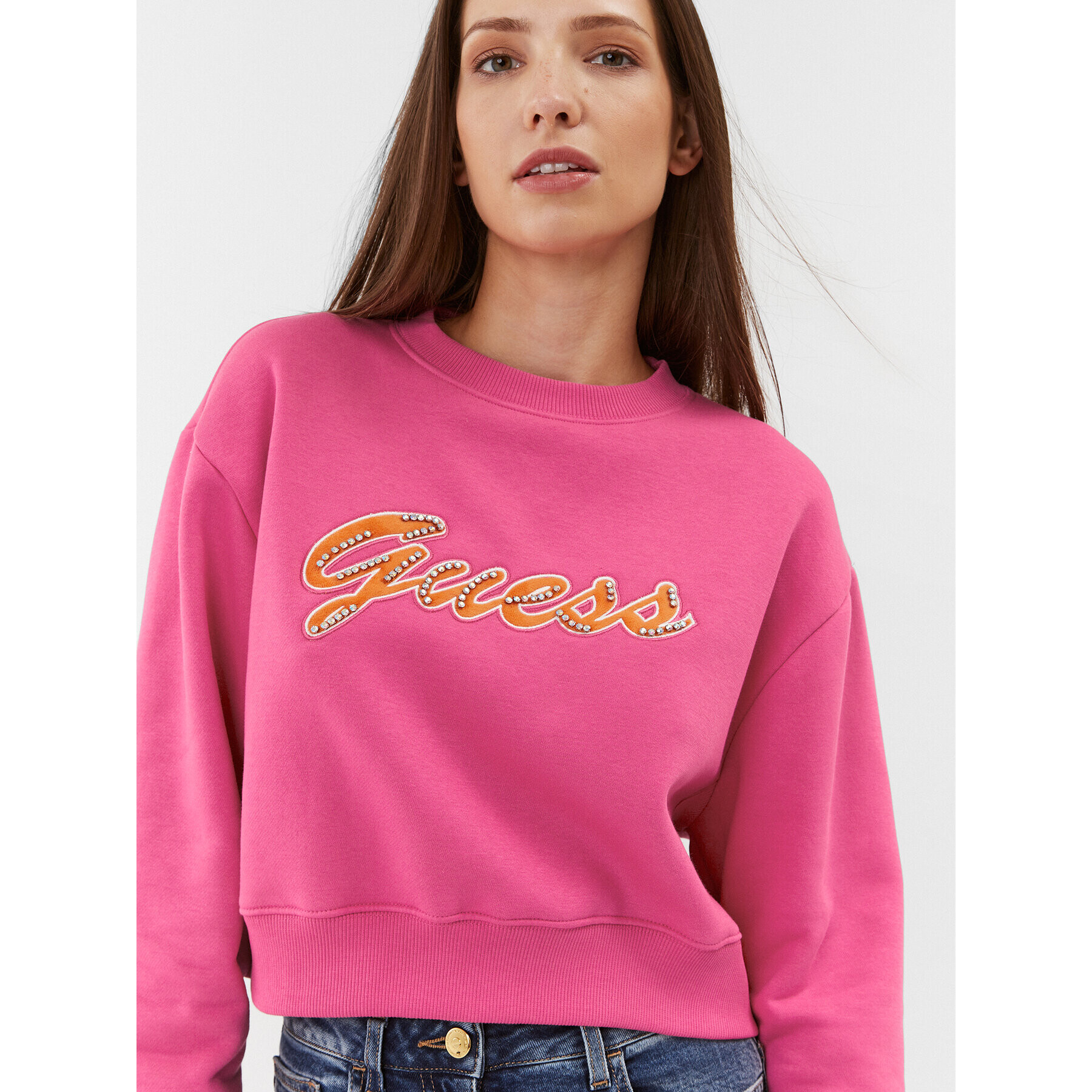 Guess Mikina W3BQ13 KB681 Růžová Regular Fit - Pepit.cz