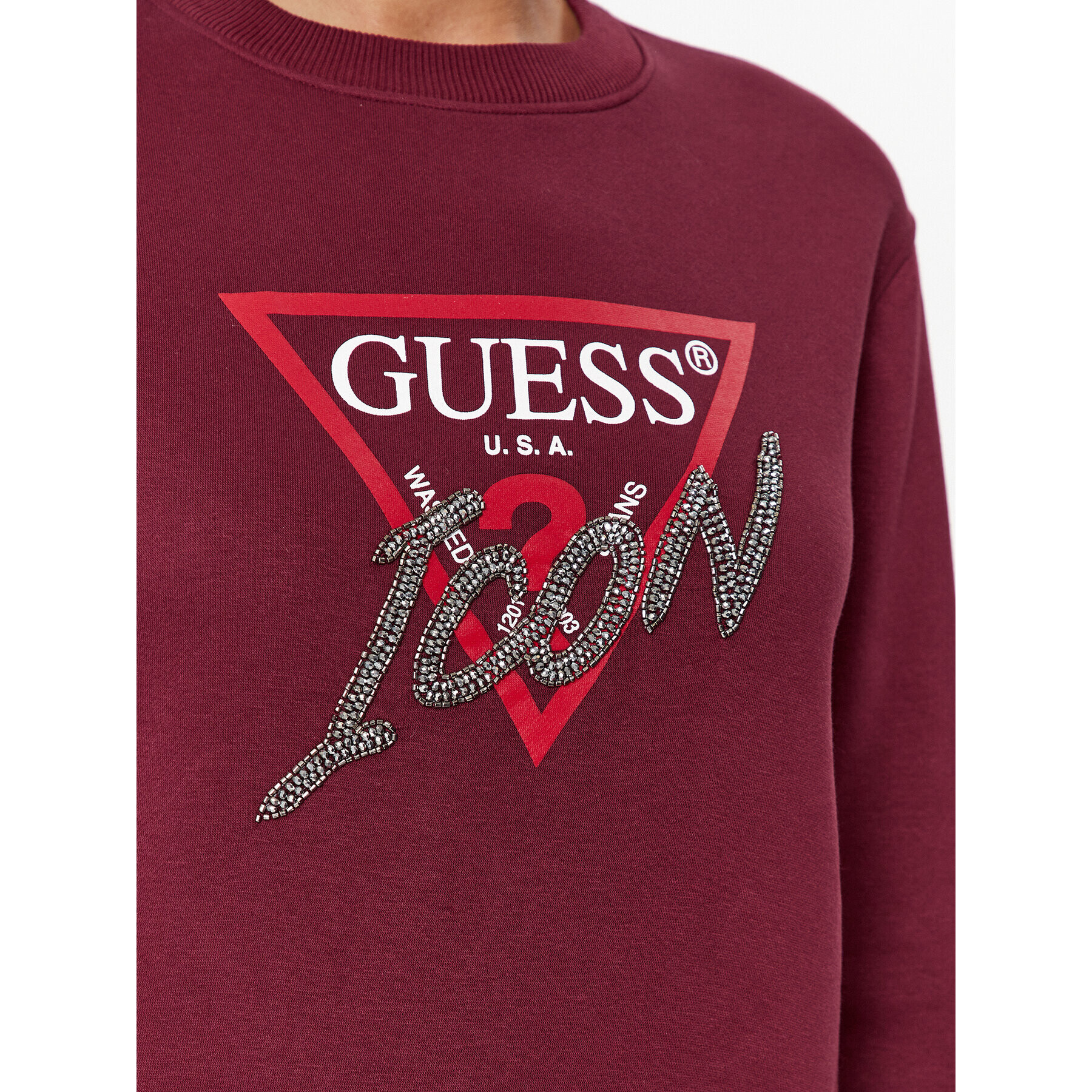 Guess Mikina W3BQ14 KB681 Bordó Regular Fit - Pepit.cz