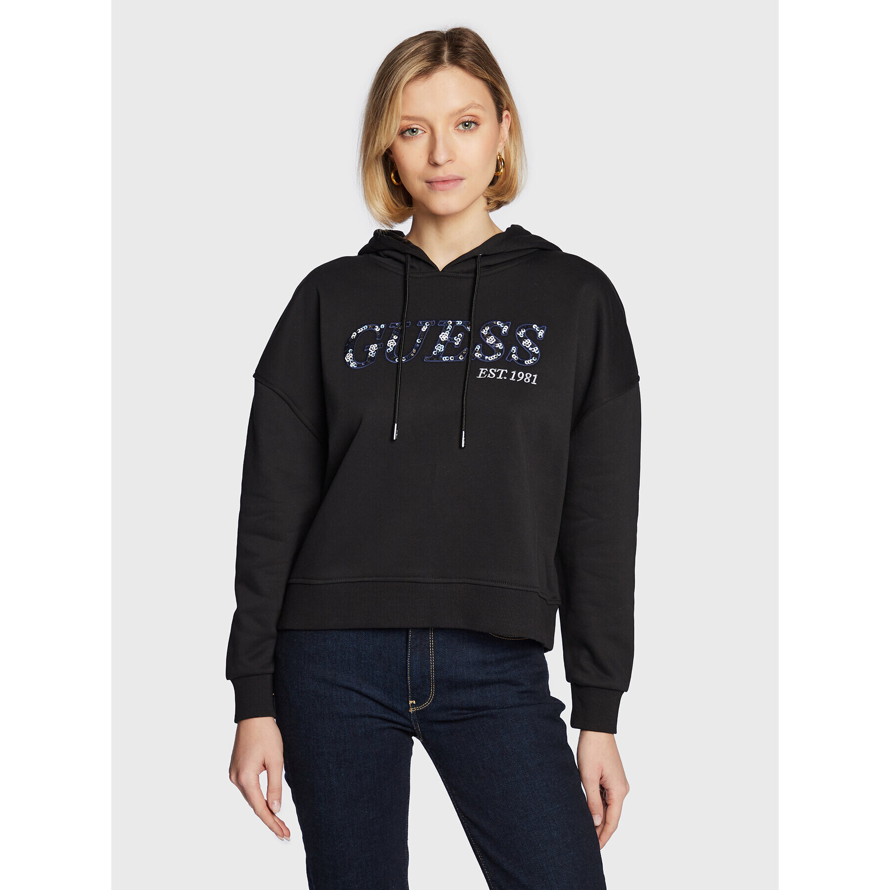 Guess Mikina W3RQ09 KBKM0 Černá Regular Fit - Pepit.cz