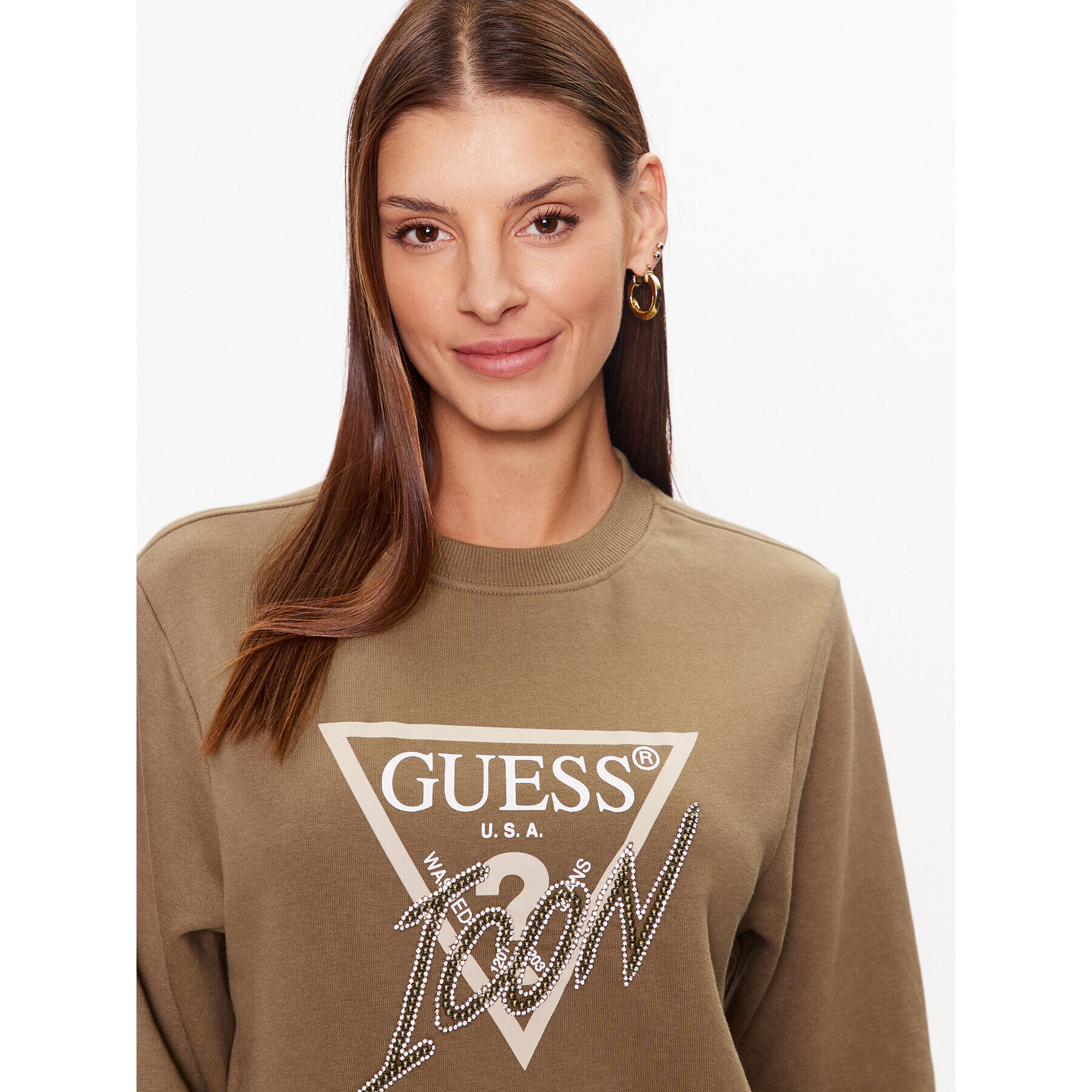 Guess Mikina W3YQ01 KB683 Zelená Regular Fit - Pepit.cz