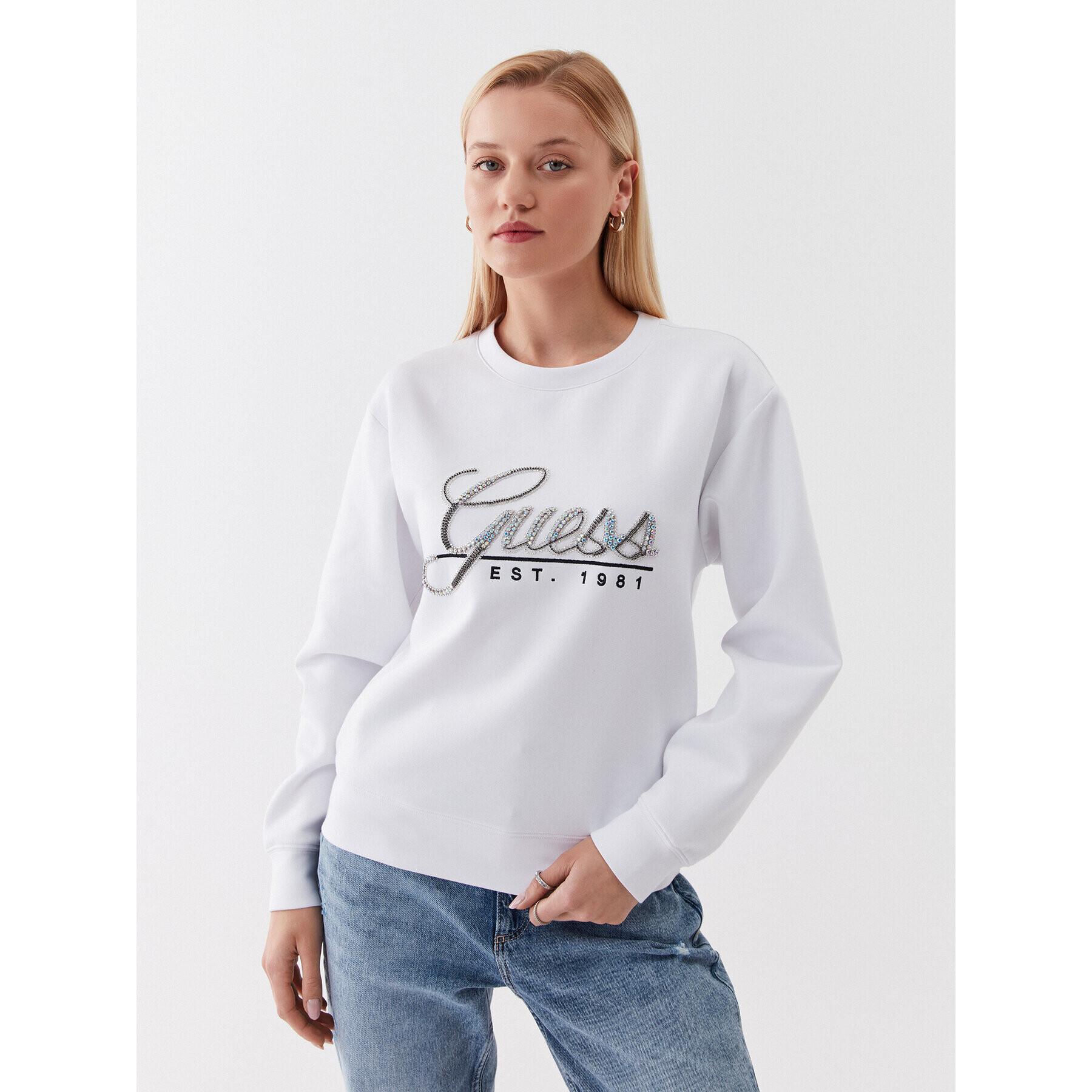 Guess Mikina W3YQ03 KB932 Bílá Regular Fit - Pepit.cz