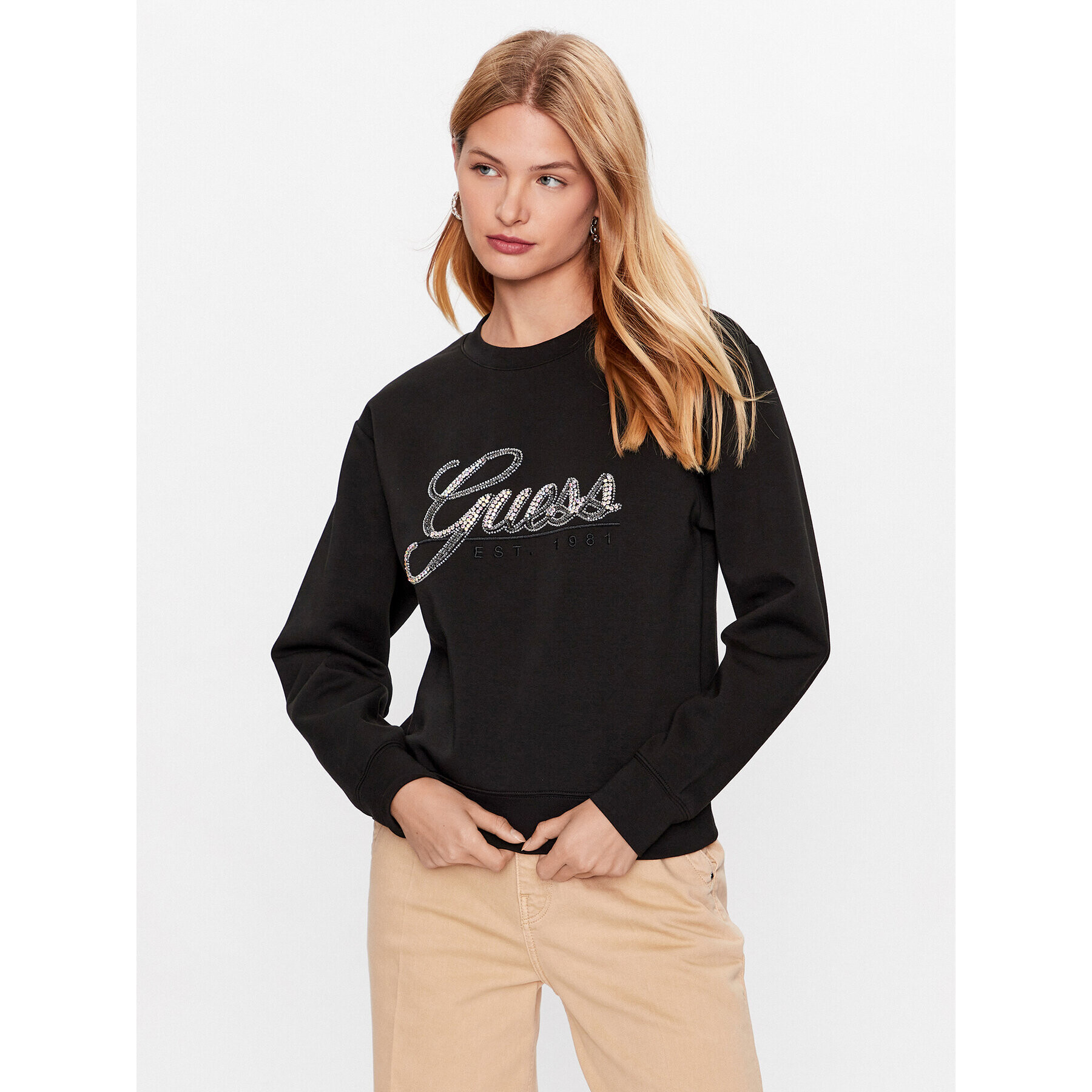 Guess Mikina W3YQ03 KB932 Černá Regular Fit - Pepit.cz