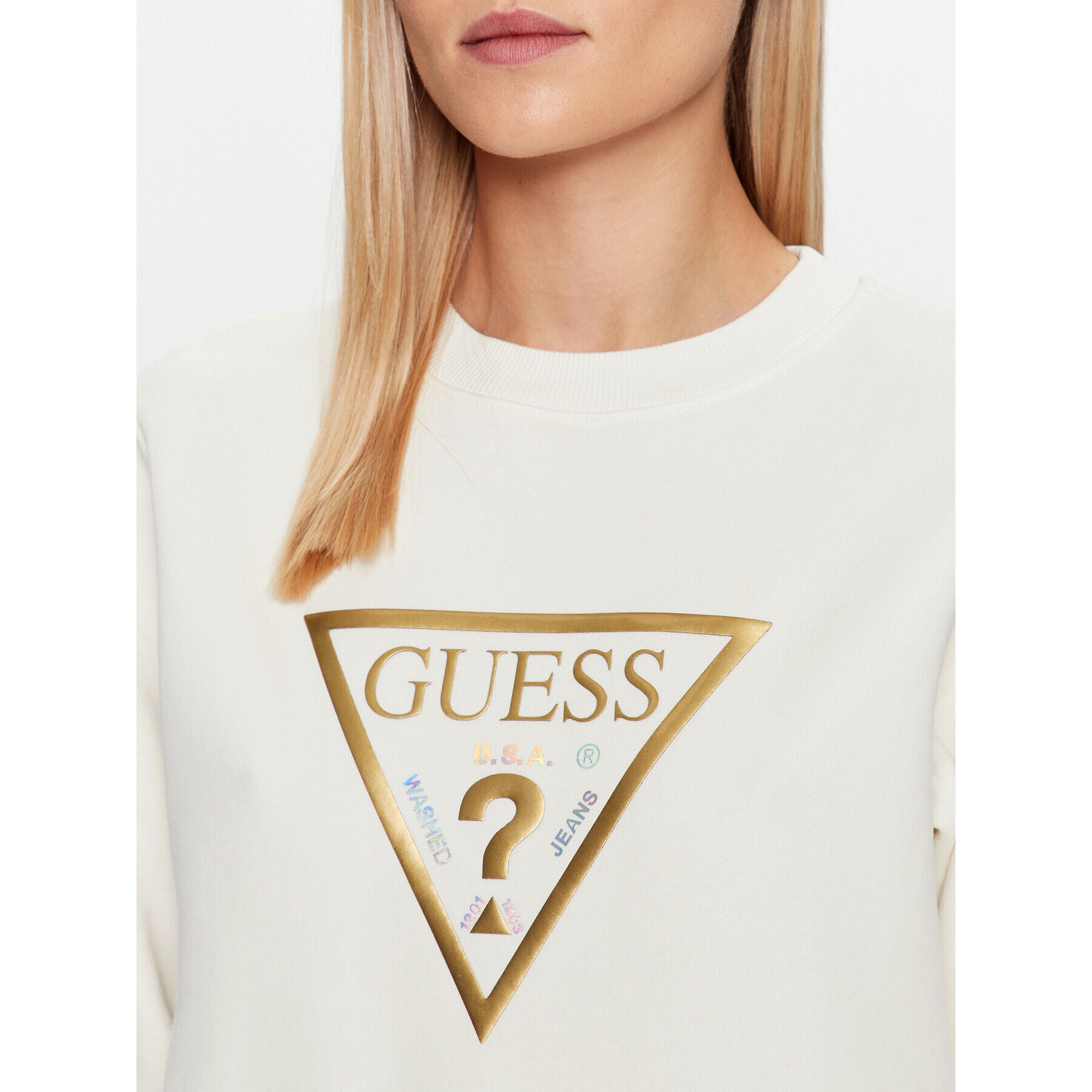 Guess Mikina W3YQ12 K9Z21 Écru Regular Fit - Pepit.cz