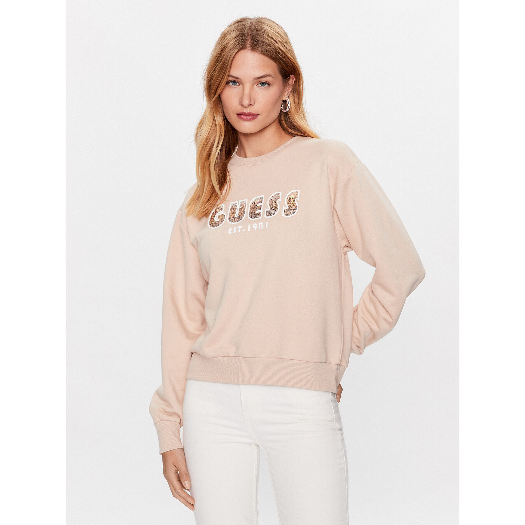 Guess Mikina W3YQ13 K8802 Béžová Relaxed Fit - Pepit.cz