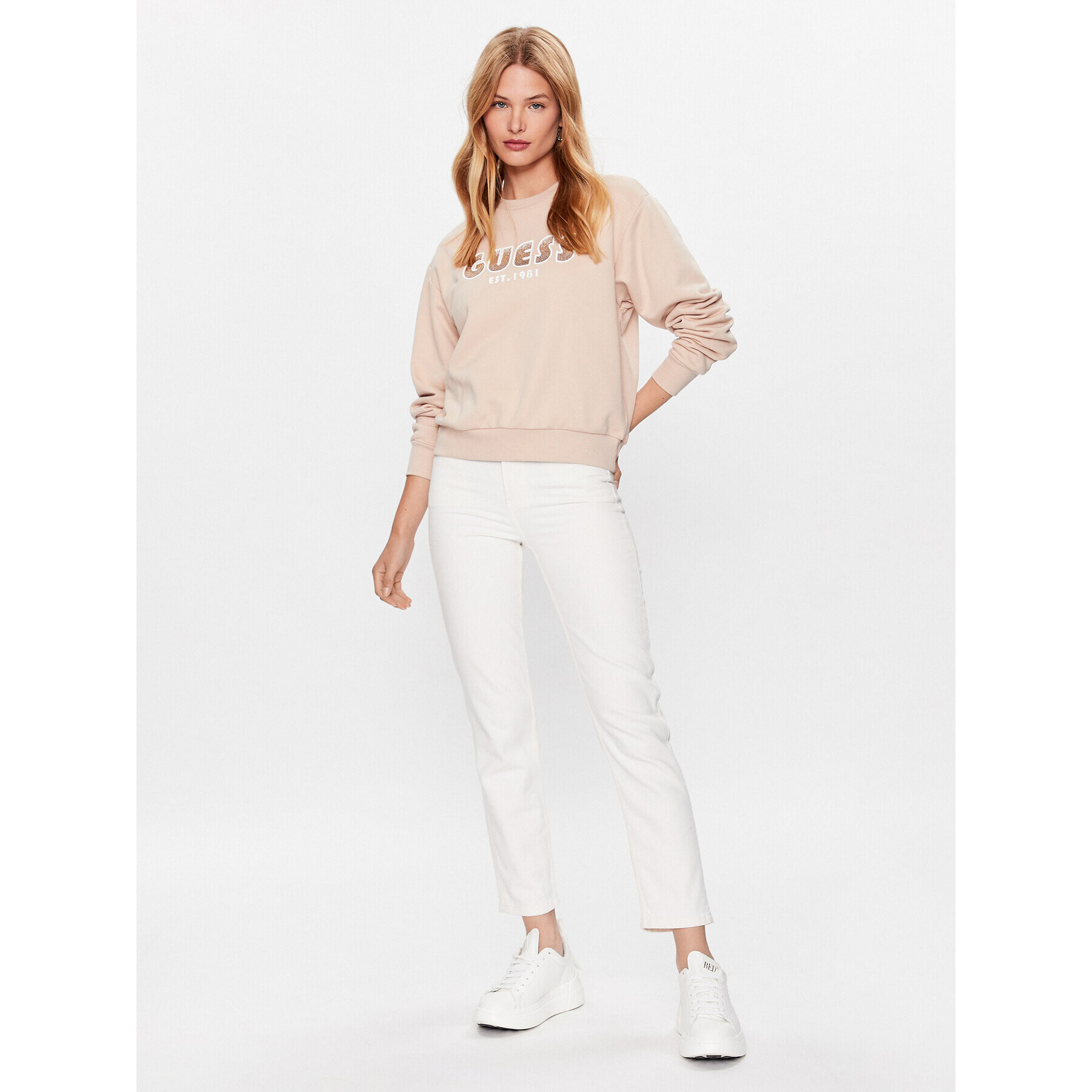 Guess Mikina W3YQ13 K8802 Béžová Relaxed Fit - Pepit.cz