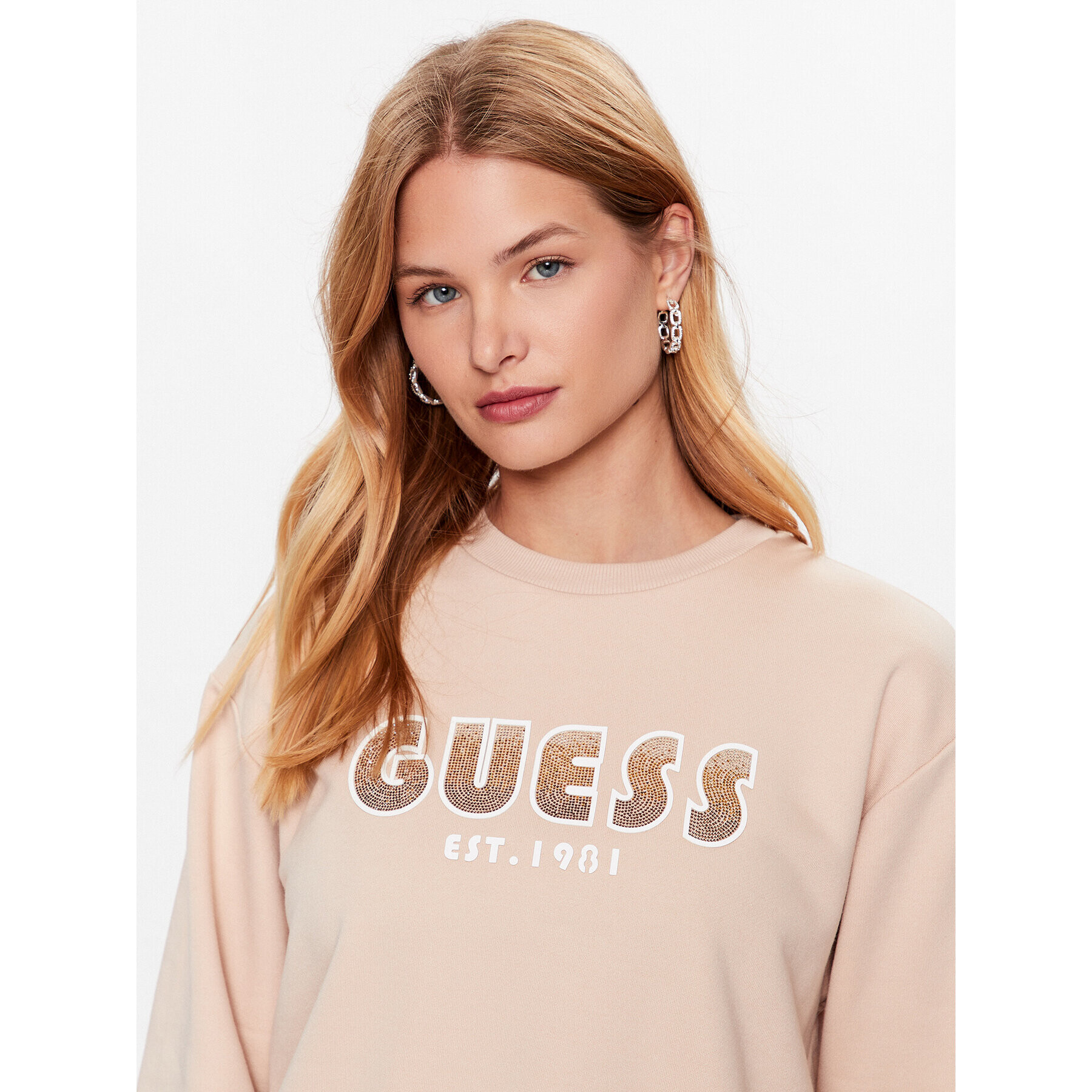 Guess Mikina W3YQ13 K8802 Béžová Relaxed Fit - Pepit.cz