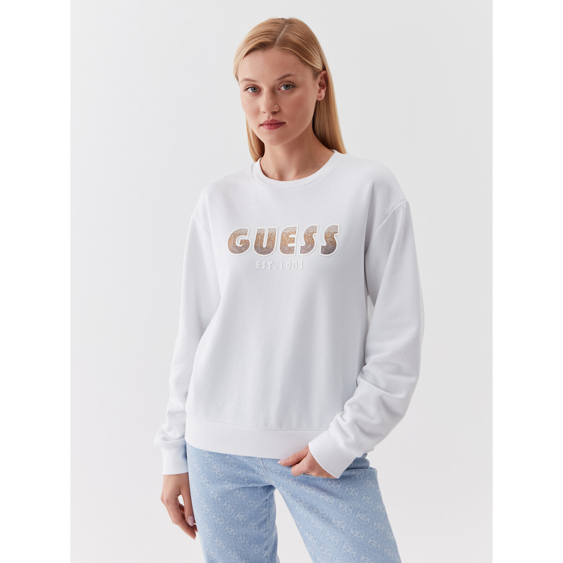 Guess Mikina W3YQ13 K8802 Bílá Relaxed Fit - Pepit.cz