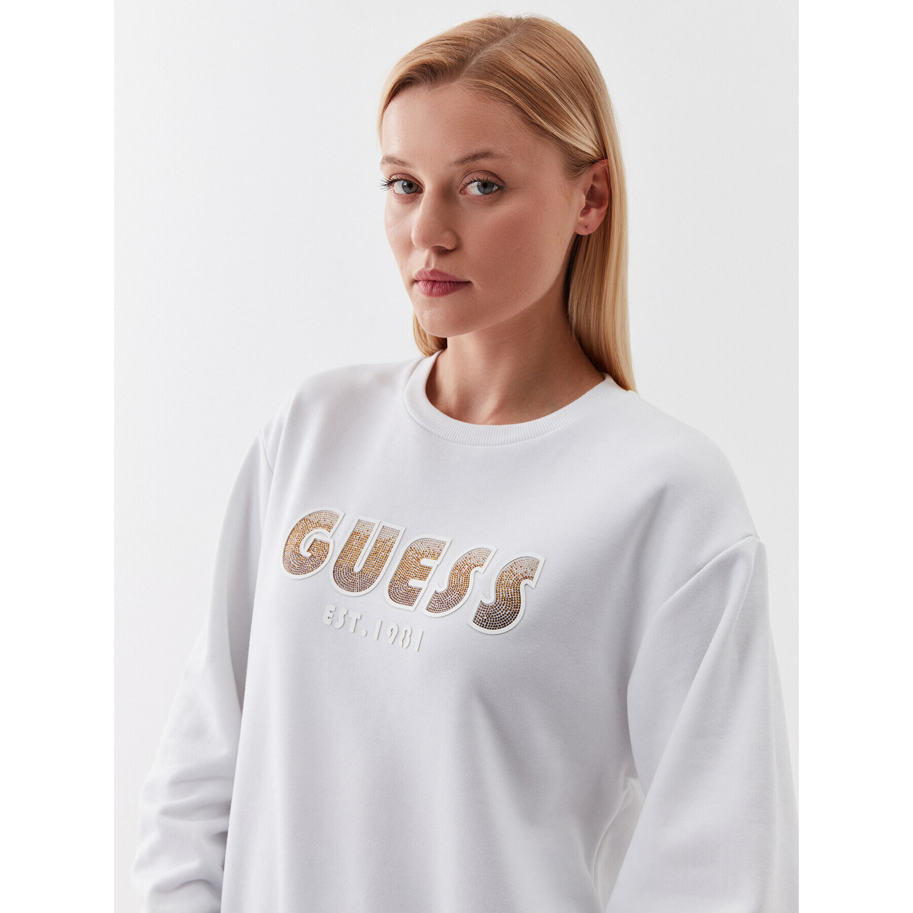 Guess Mikina W3YQ13 K8802 Bílá Relaxed Fit - Pepit.cz