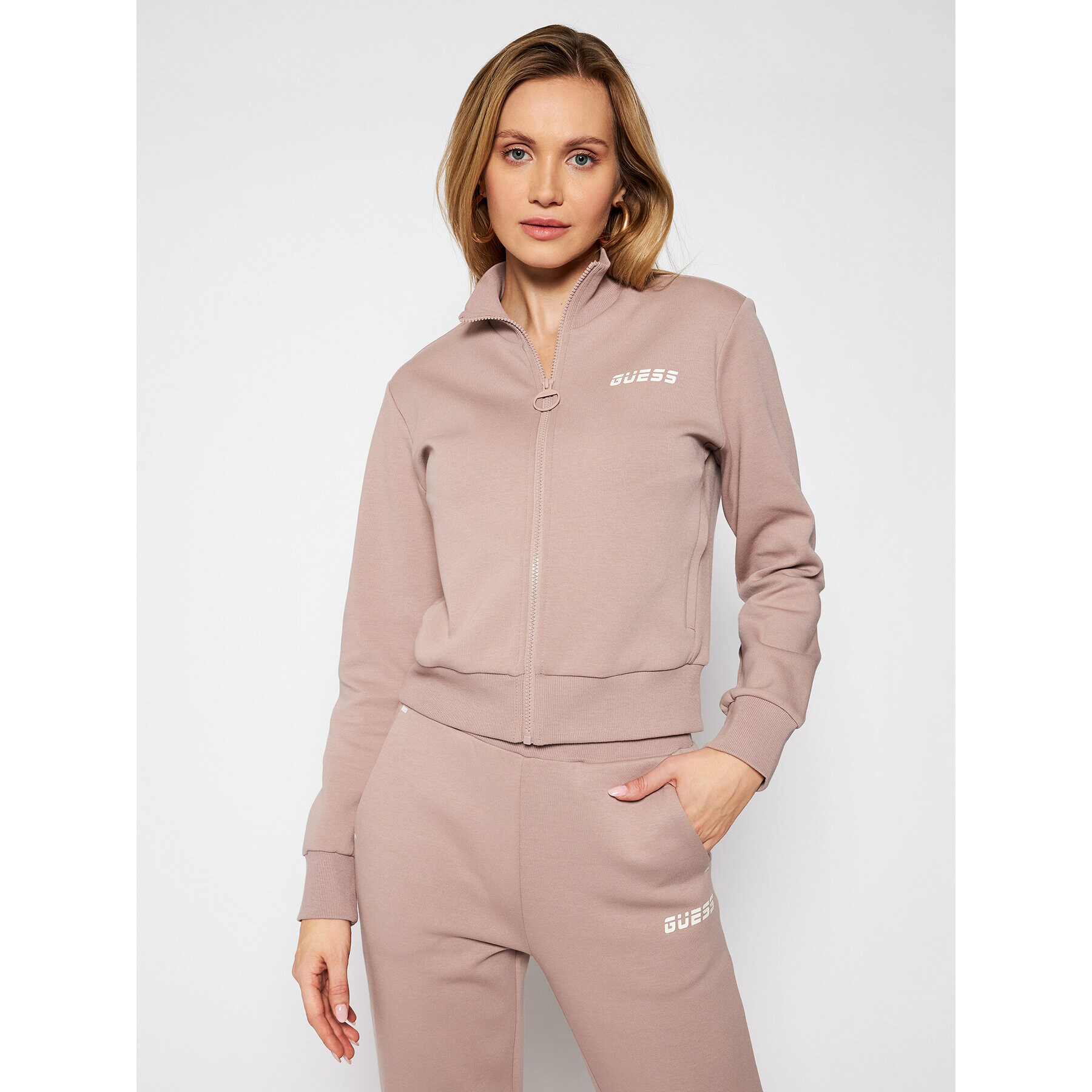 Guess Mikina Zip O1GA81 KA3P1 Růžová Regular Fit - Pepit.cz