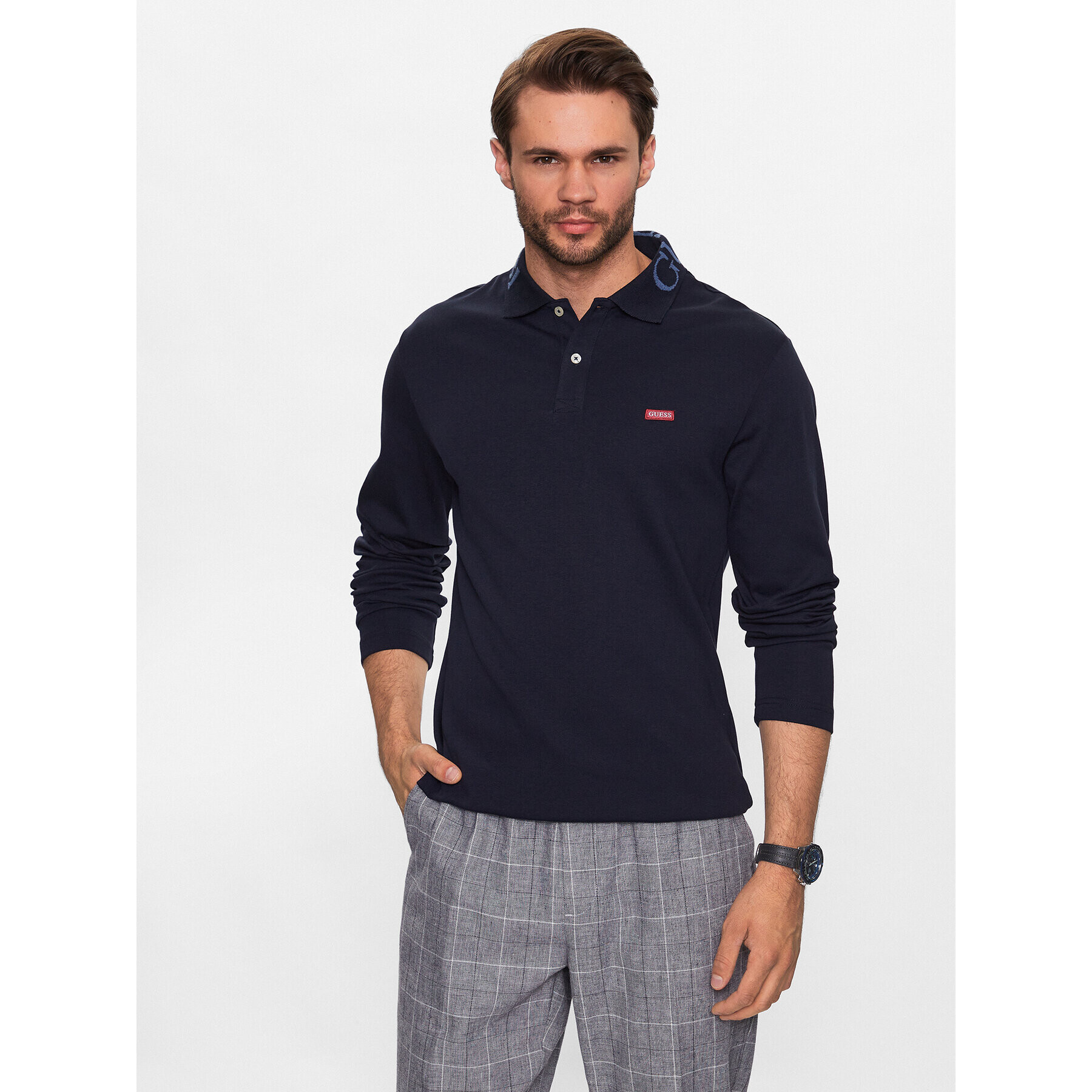 Guess Polokošile M3YP36 KBL51 Tmavomodrá Slim Fit - Pepit.cz