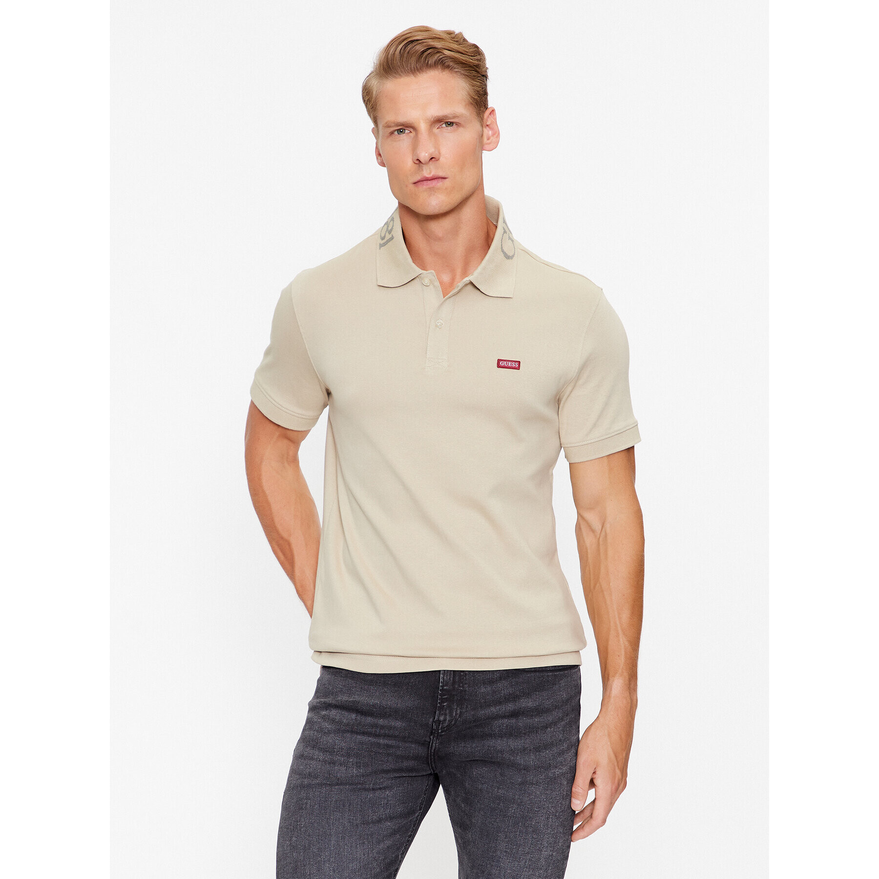 Guess Polokošile M3YP66 KBL51 Écru Slim Fit - Pepit.cz