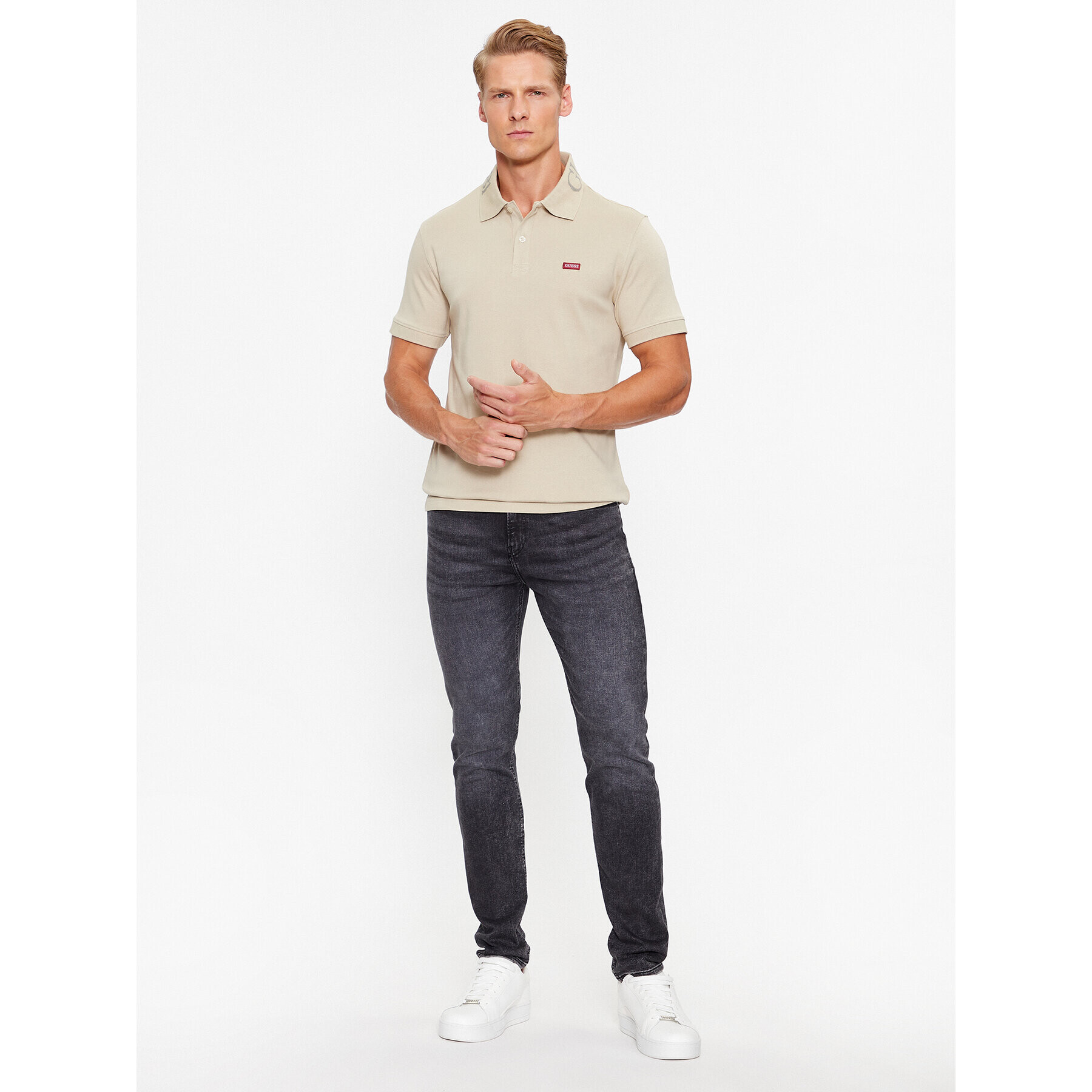 Guess Polokošile M3YP66 KBL51 Écru Slim Fit - Pepit.cz