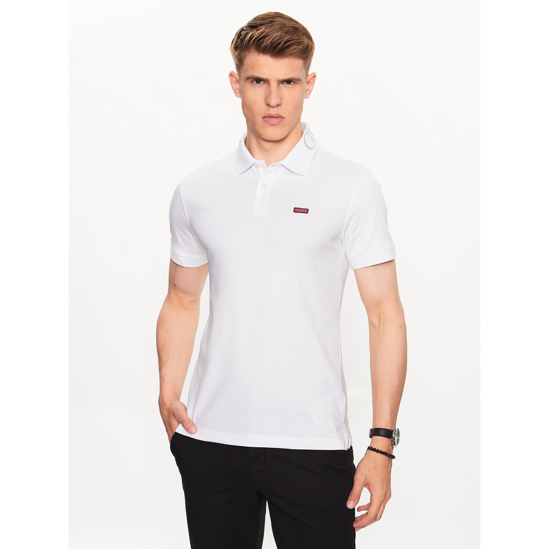 Guess Polokošile Nolan M3YP66 KBL51 Bílá Slim Fit - Pepit.cz