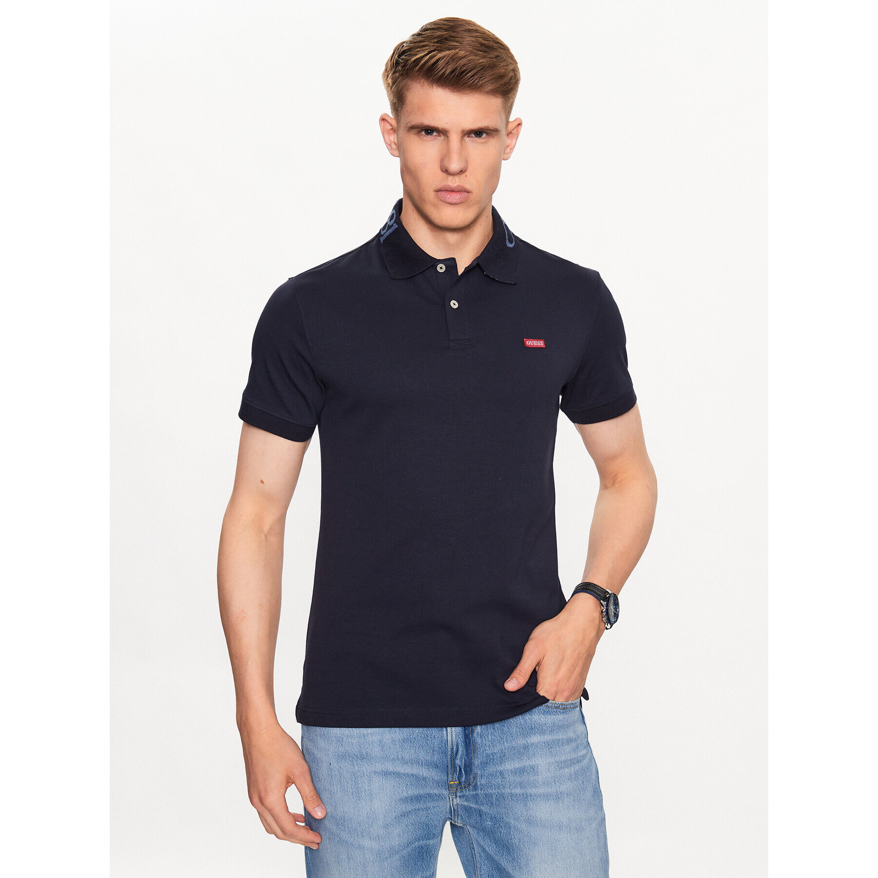 Guess Polokošile Nolan M3YP66 KBL51 Tmavomodrá Slim Fit - Pepit.cz