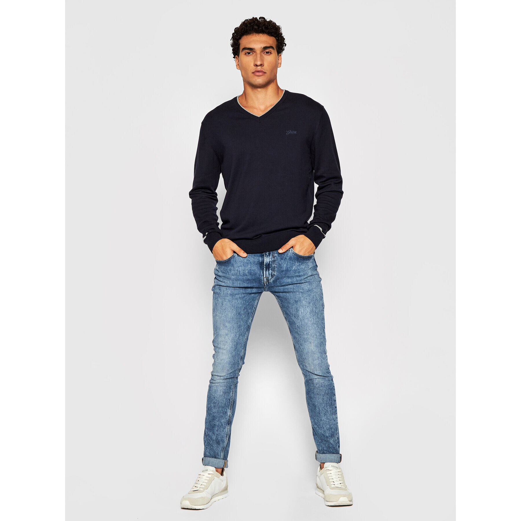 Guess Svetr Kenny M1YR55 Z2SA0 Tmavomodrá Slim Fit - Pepit.cz