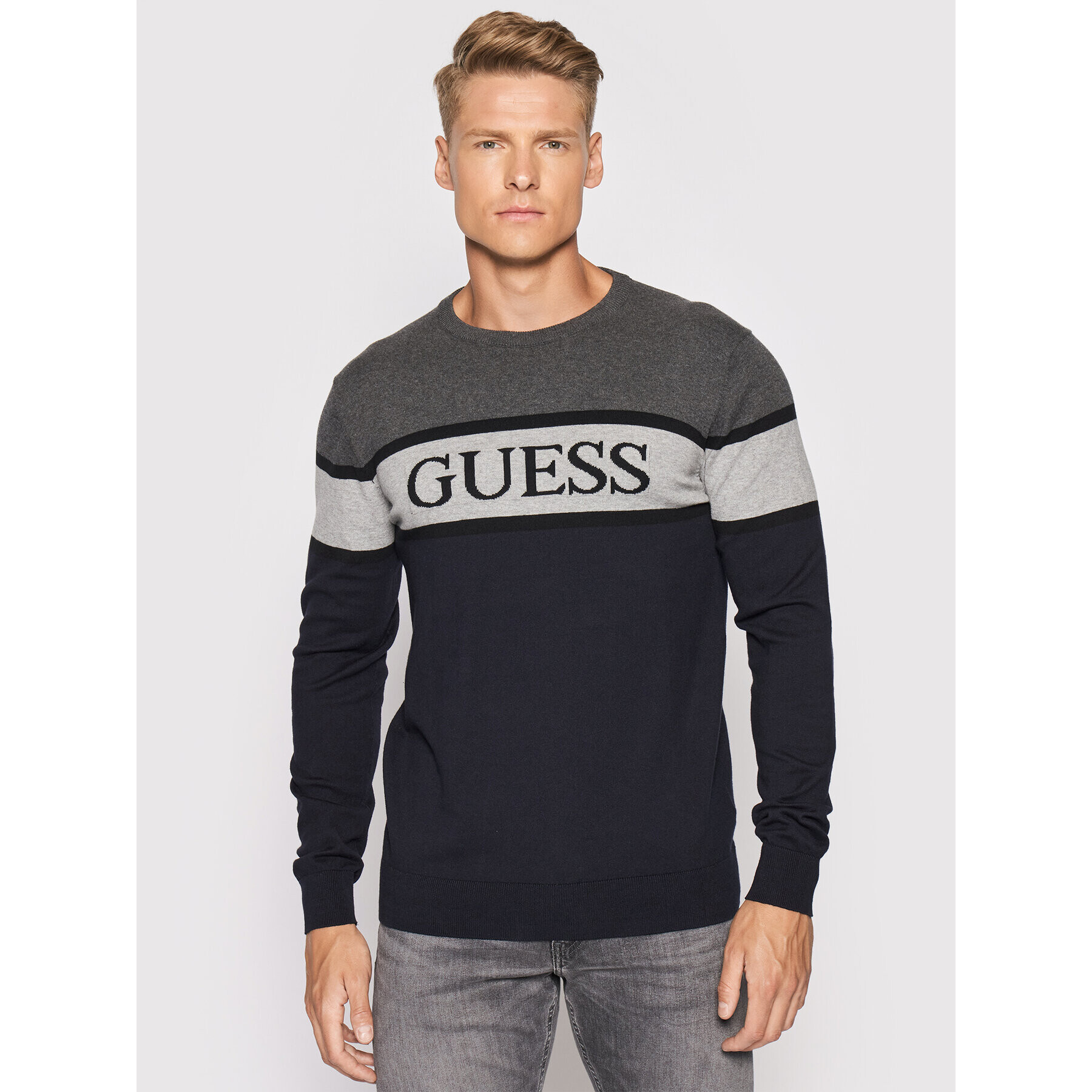 Guess Svetr M1YR57 Z2SA0 Tmavomodrá Slim Fit - Pepit.cz