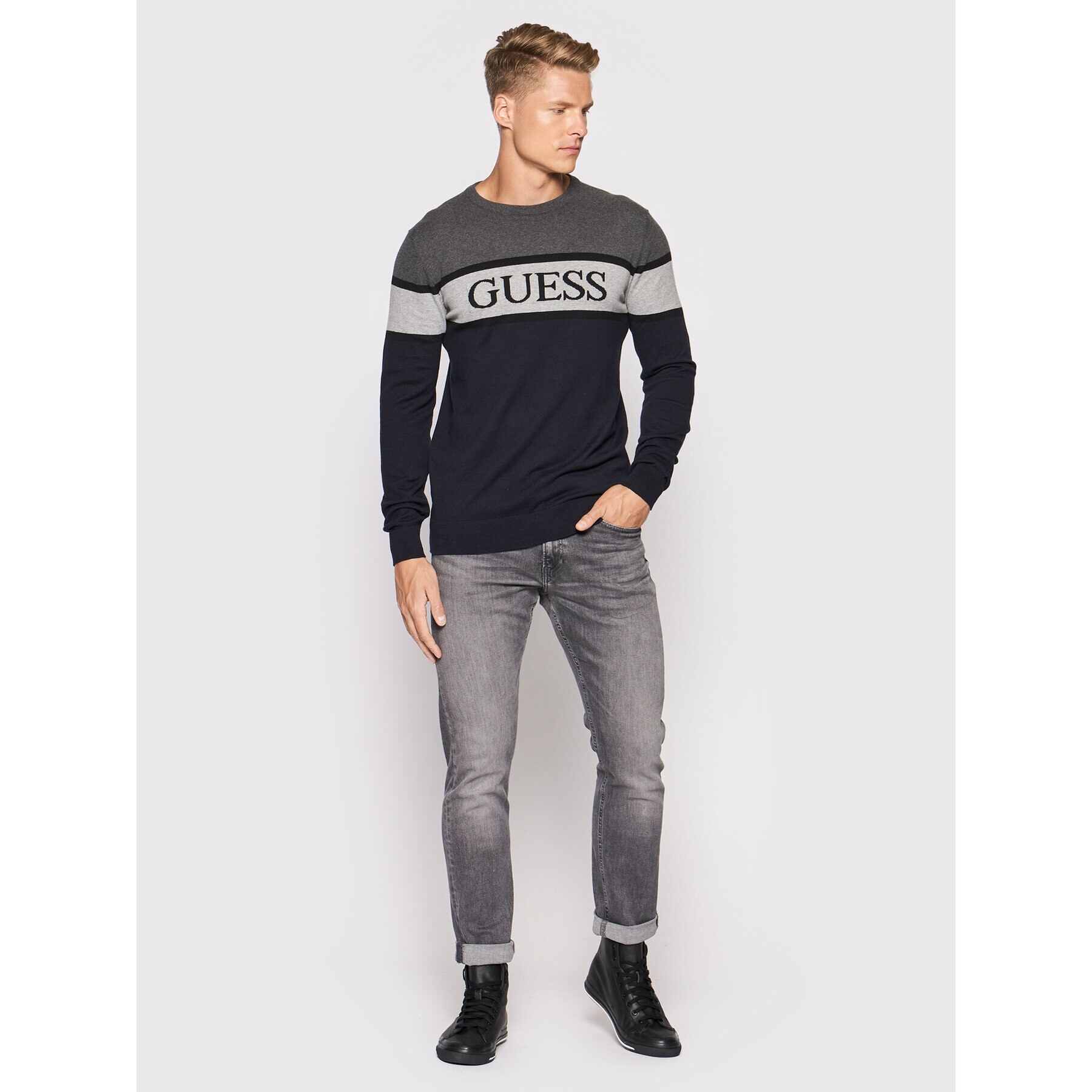 Guess Svetr M1YR57 Z2SA0 Tmavomodrá Slim Fit - Pepit.cz